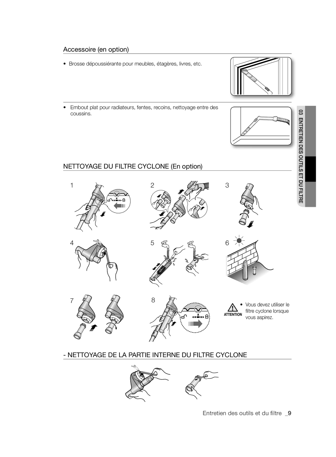 Samsung VCC6145V3R/UMG manual Nettoyage DU Filtre Cyclone En option 