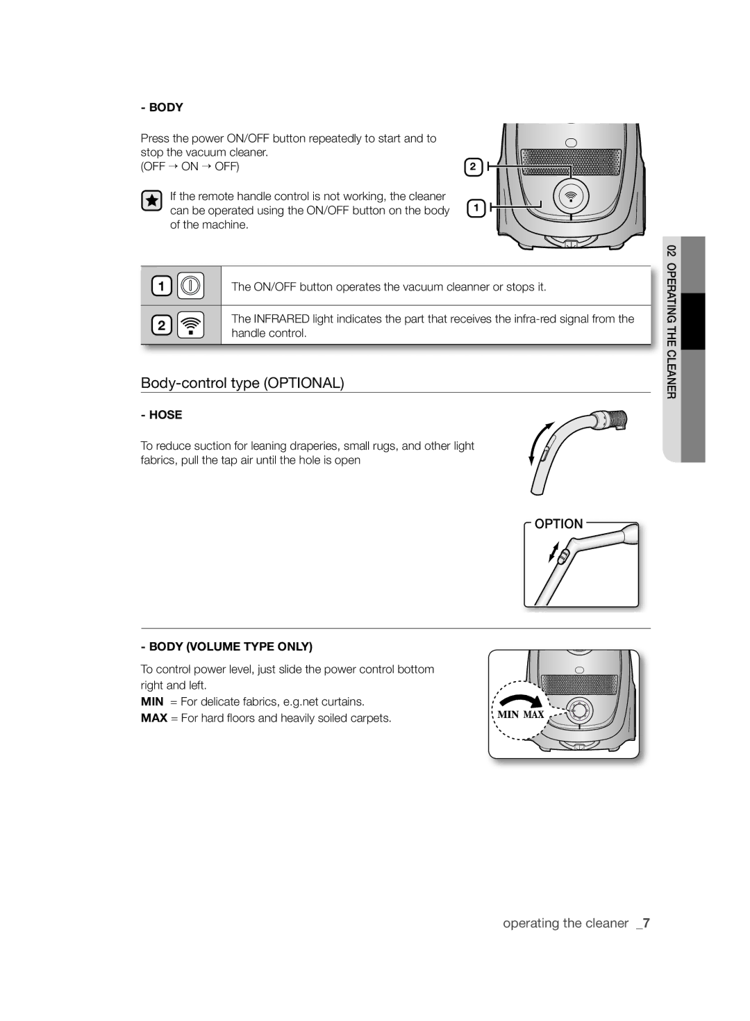 Samsung VCC6145V3R/UMG manual Body-control type Optional 