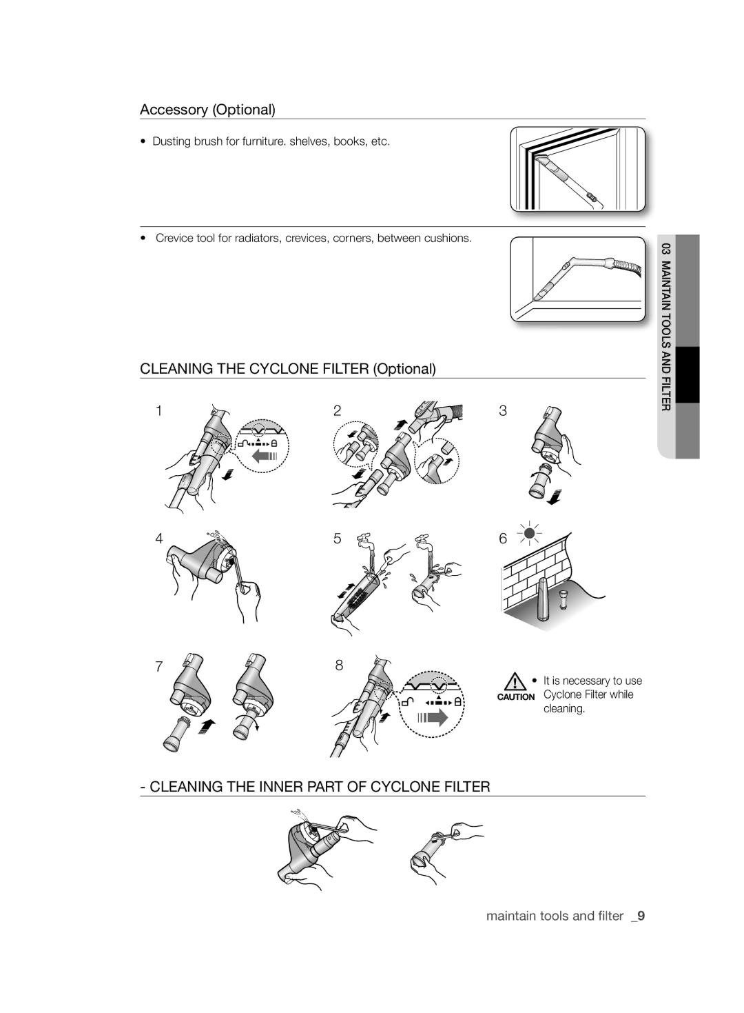 Samsung VCC6145V3R/UMG manual Cleaning the Cyclone Filter Optional 