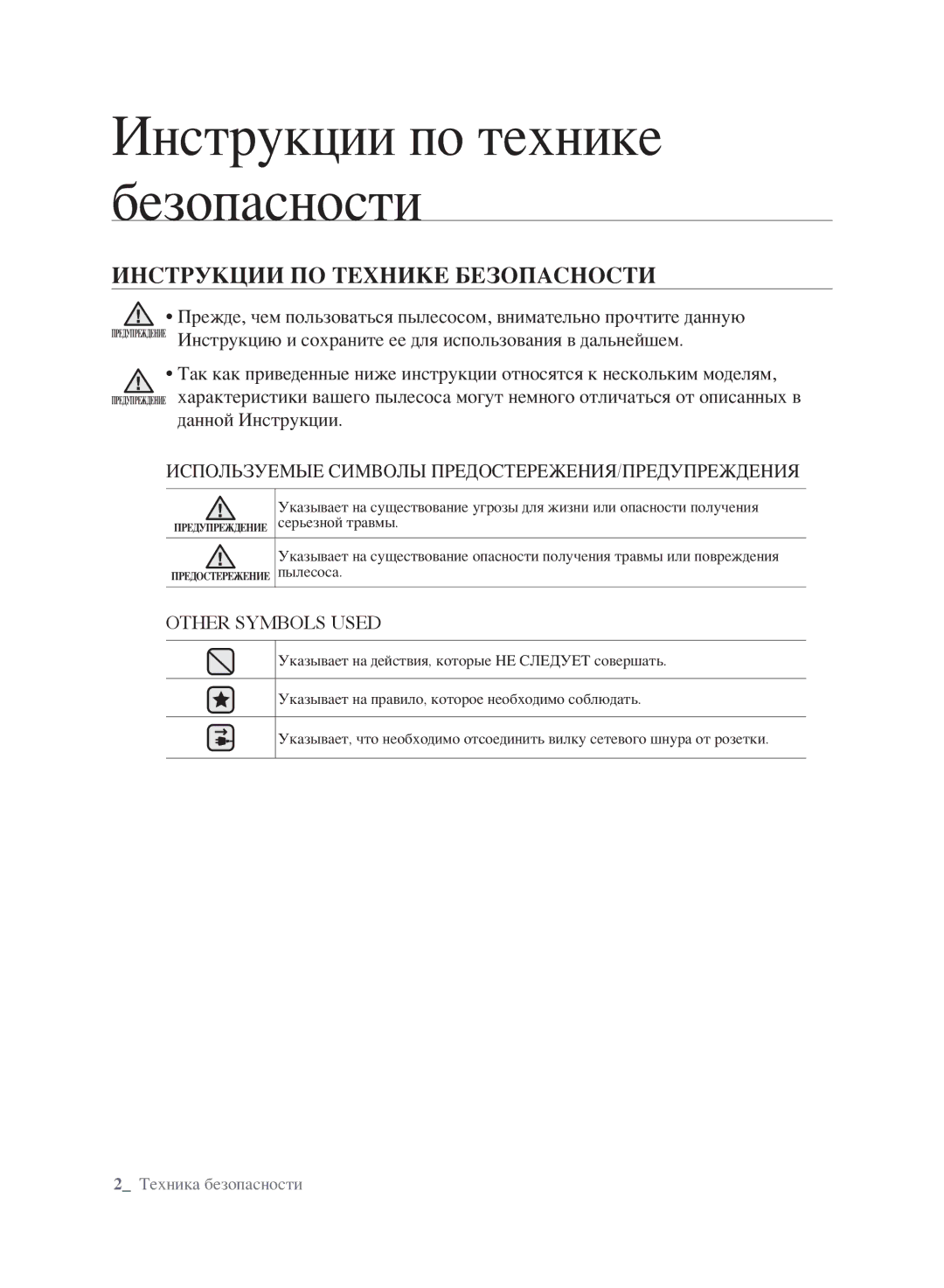 Samsung VCC6141V3A/XSB manual Инструкции по технике безопасности, Инструкции ПО Технике Безопасности, Данной Инструкции 