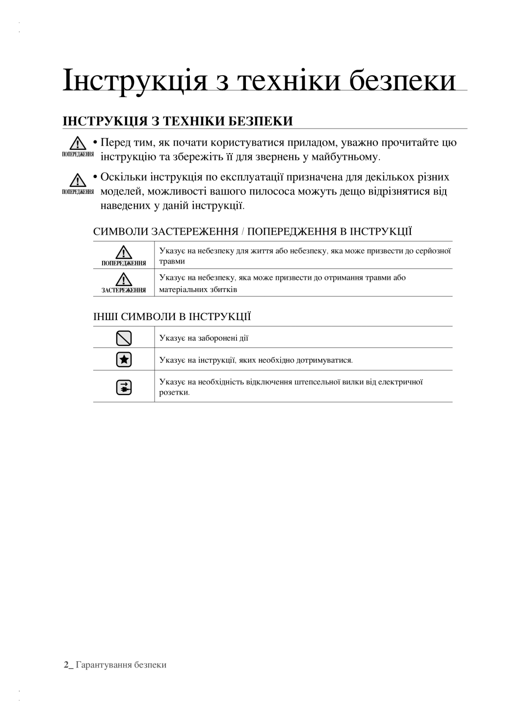 Samsung VCC6140V3R/XEV, VCC6160H3R/XSB, VCC6140V3B/XSB manual Інструкція з техніки безпеки, ІнструкцІя з технІки безпеки 