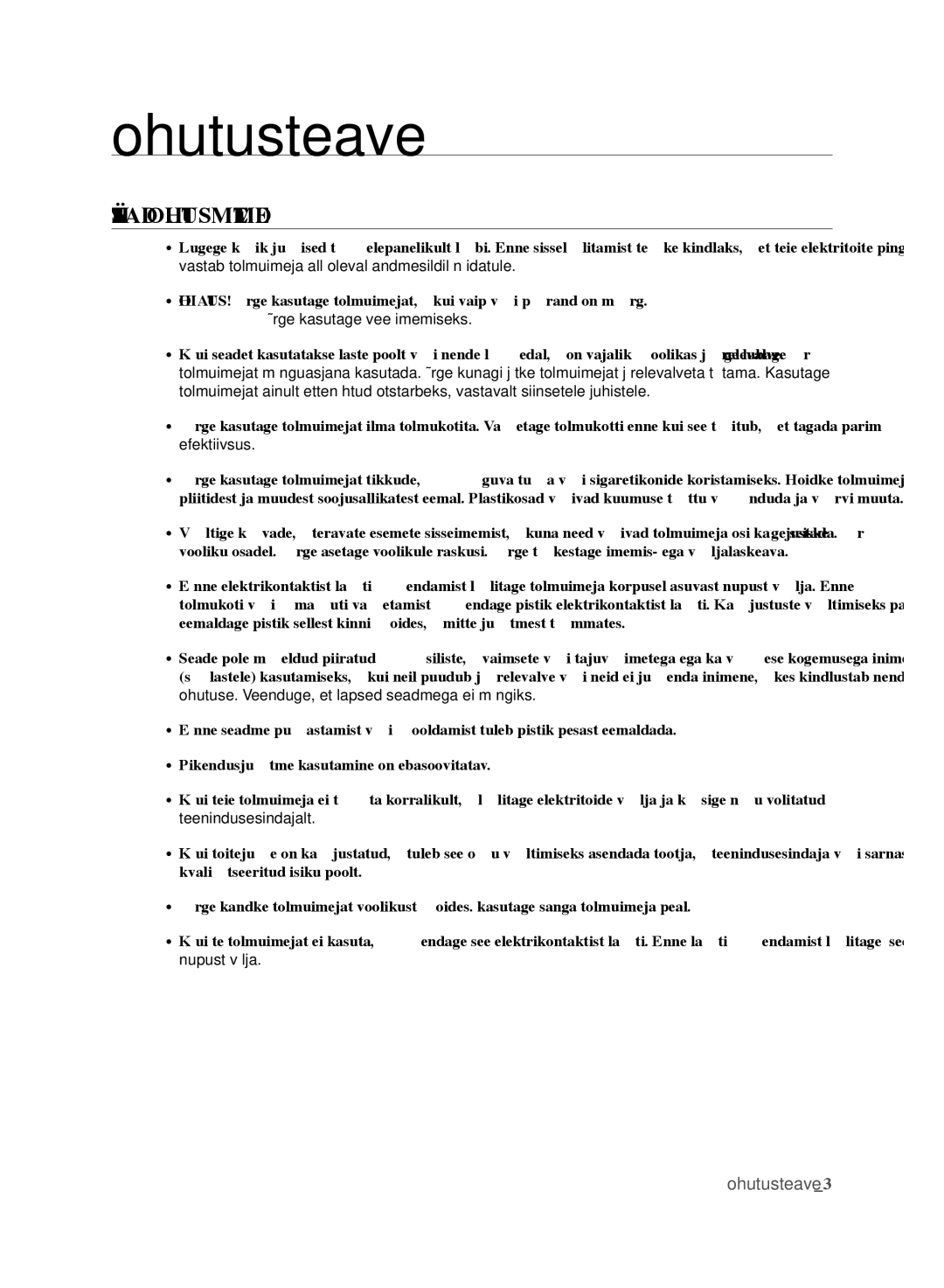 Samsung VCC6160H3R/XSB, VCC6140V3B/XSB, VCC6188H3K/XSB, VCC6141V3A/XSB, VCC6178V3R/XSB manual TÄhtsaD ohutusMEEtMED 