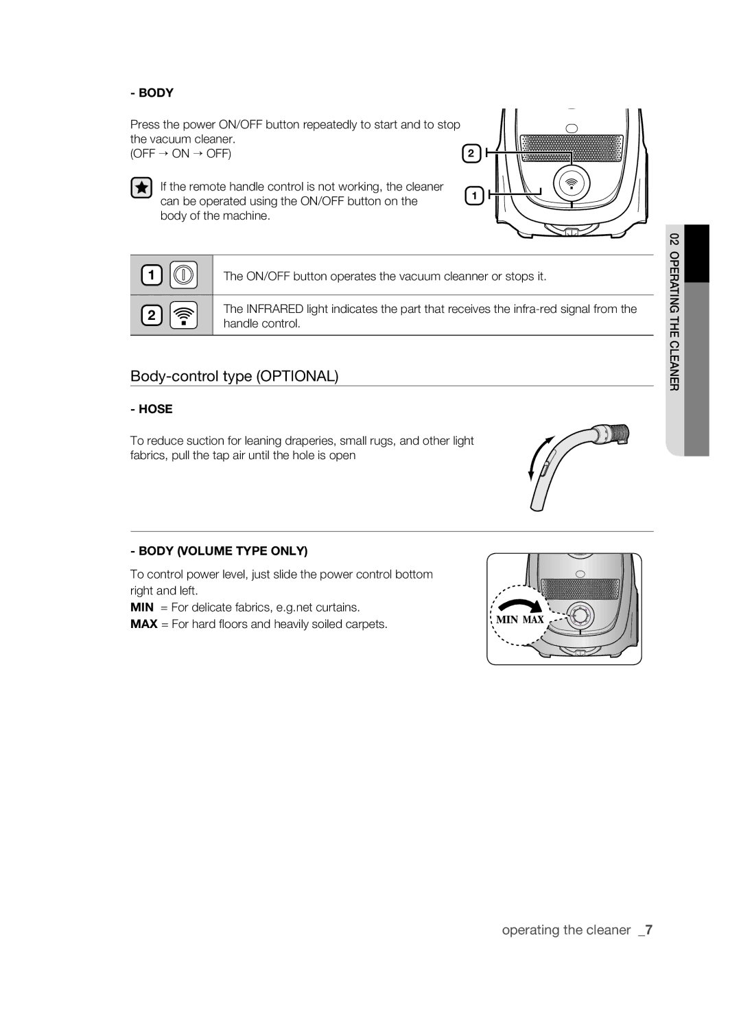 Samsung VCC6188H3K/XSB, VCC6160H3R/XSB, VCC6140V3B/XSB, VCC6141V3A/XSB, VCC6178V3R/XSB manual Body-control type Optional 