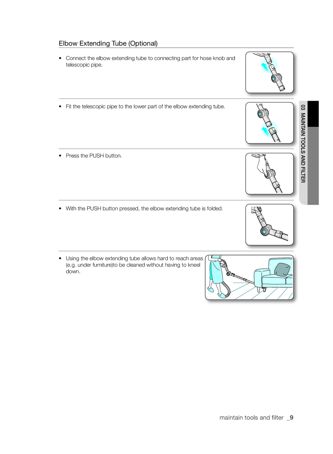 Samsung VCC6178V3R/XSB, VCC6160H3R/XSB, VCC6140V3B/XSB, VCC6188H3K/XSB, VCC6141V3A/XSB manual Elbow Extending Tube Optional 