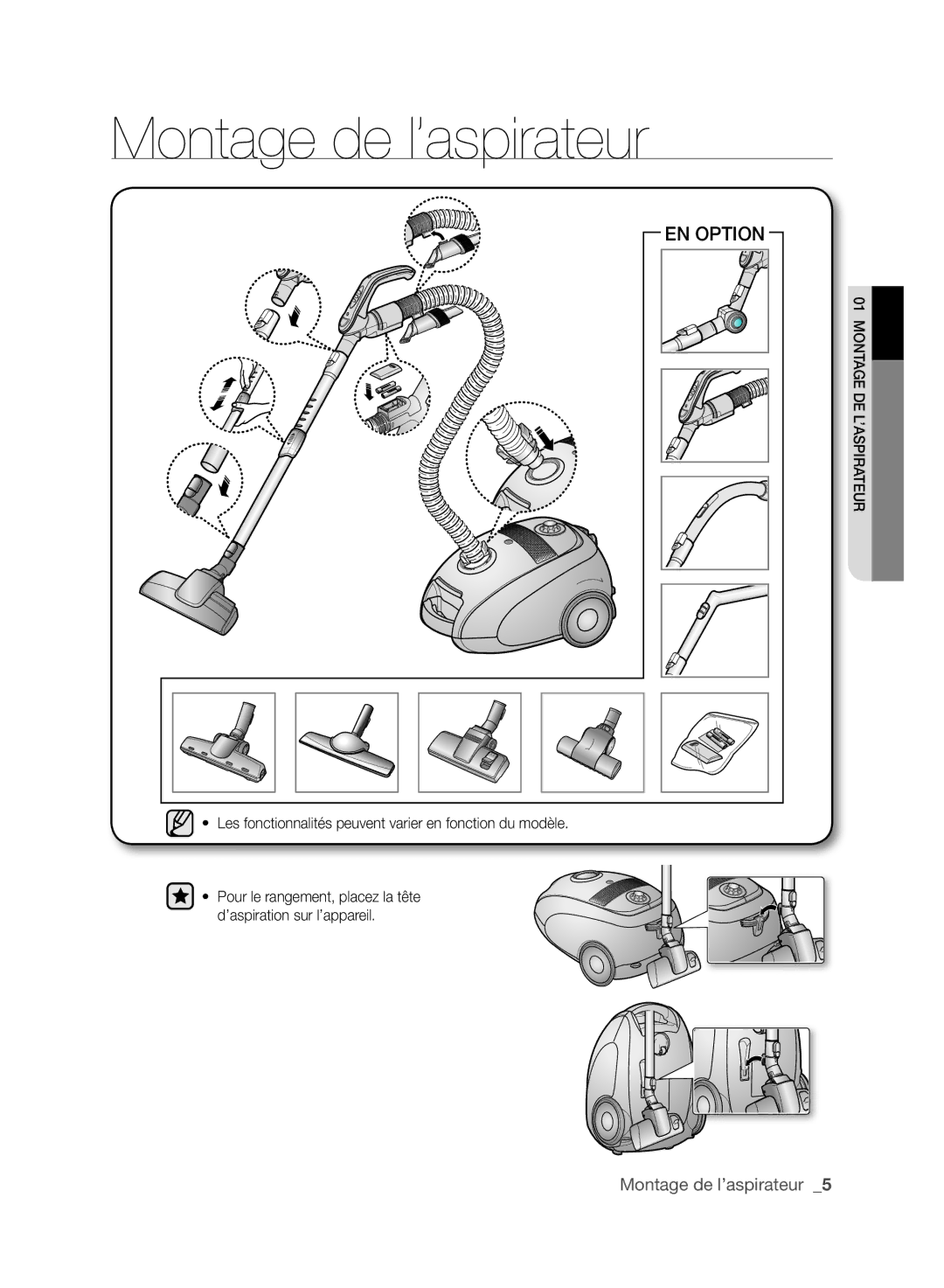 Samsung VCC6170V3A/XEF manual Montage de l’aspirateur, EN Option 