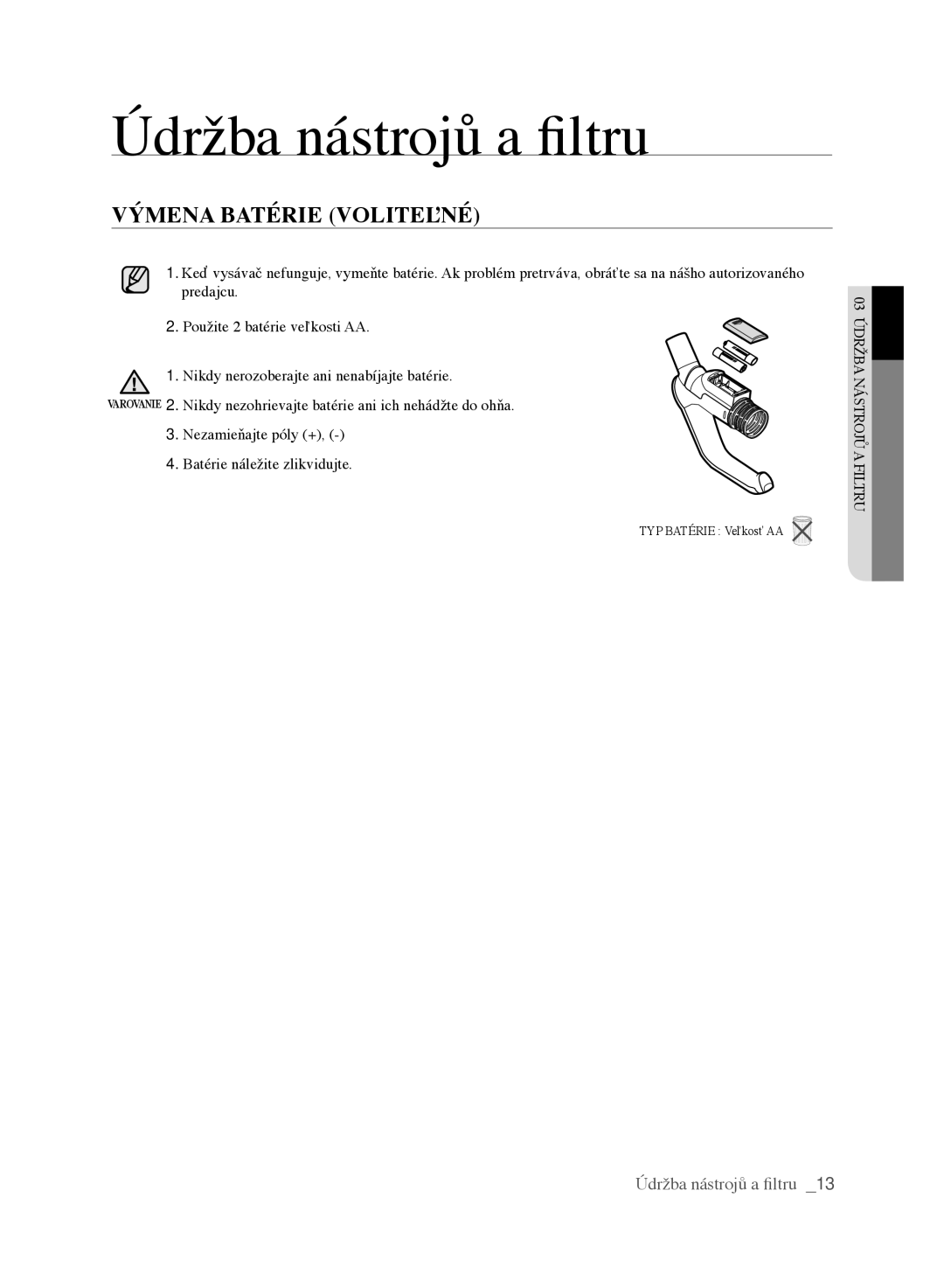 Samsung VCC6170V31/XEO, VCC6170V3R/XEH manual Výmena Batérie Voliteľné 