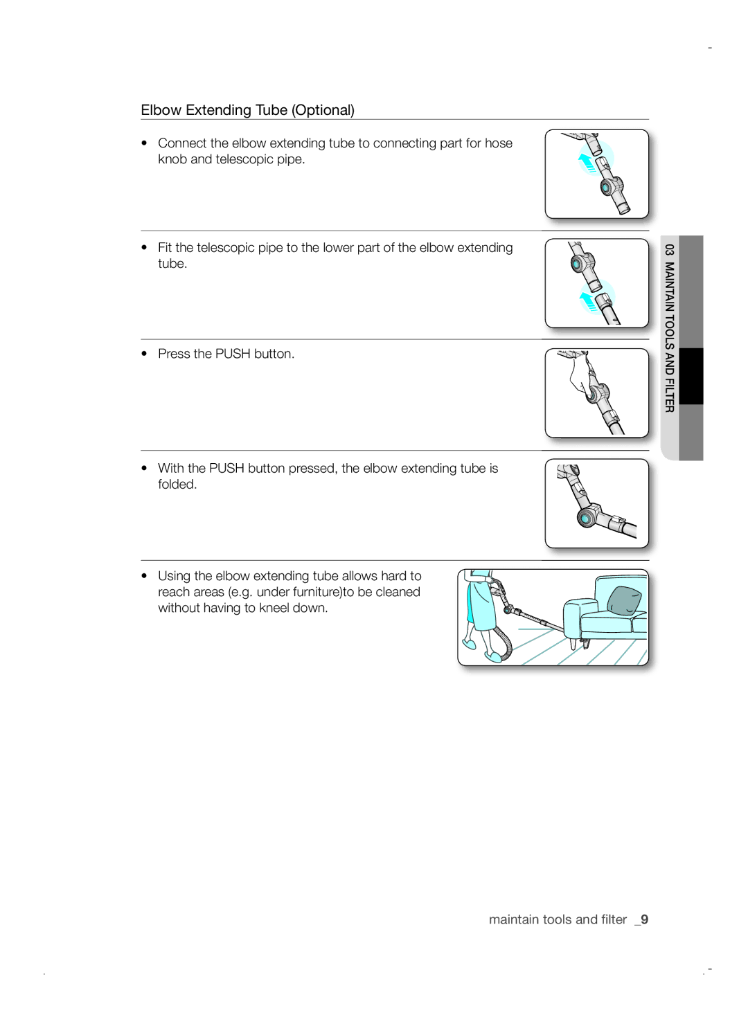 Samsung VCC6170V31/BOL, VCC6170V3R/XEH, VCC61B0H3K/BOL, VCC6171V3R/BOL, VCC6170V31/XEO manual Elbow Extending Tube Optional 