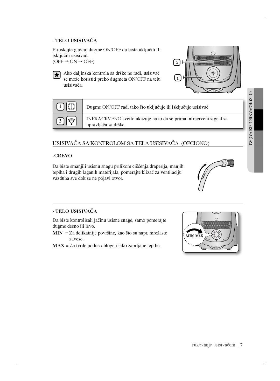 Samsung VCC6170V31/XEO, VCC6170V3R/XEH, VCC61B0H3K/BOL Usisivača SA Kontrolom SA Tela Usisivača Opciono, Telo Usisivača 