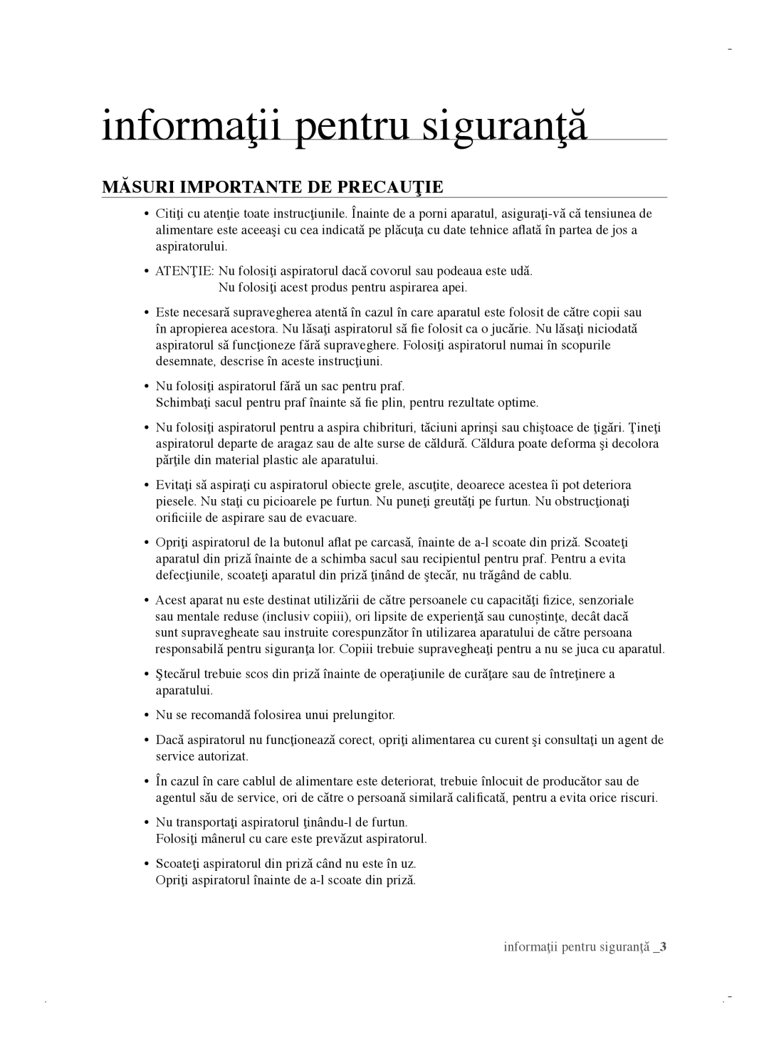 Samsung VCC6170V31/XEO, VCC6170V3R/XEH, VCC61B0H3K/BOL, VCC6170V31/BOL, VCC6171V3R/BOL manual Măsuri Importante DE Precauţie 