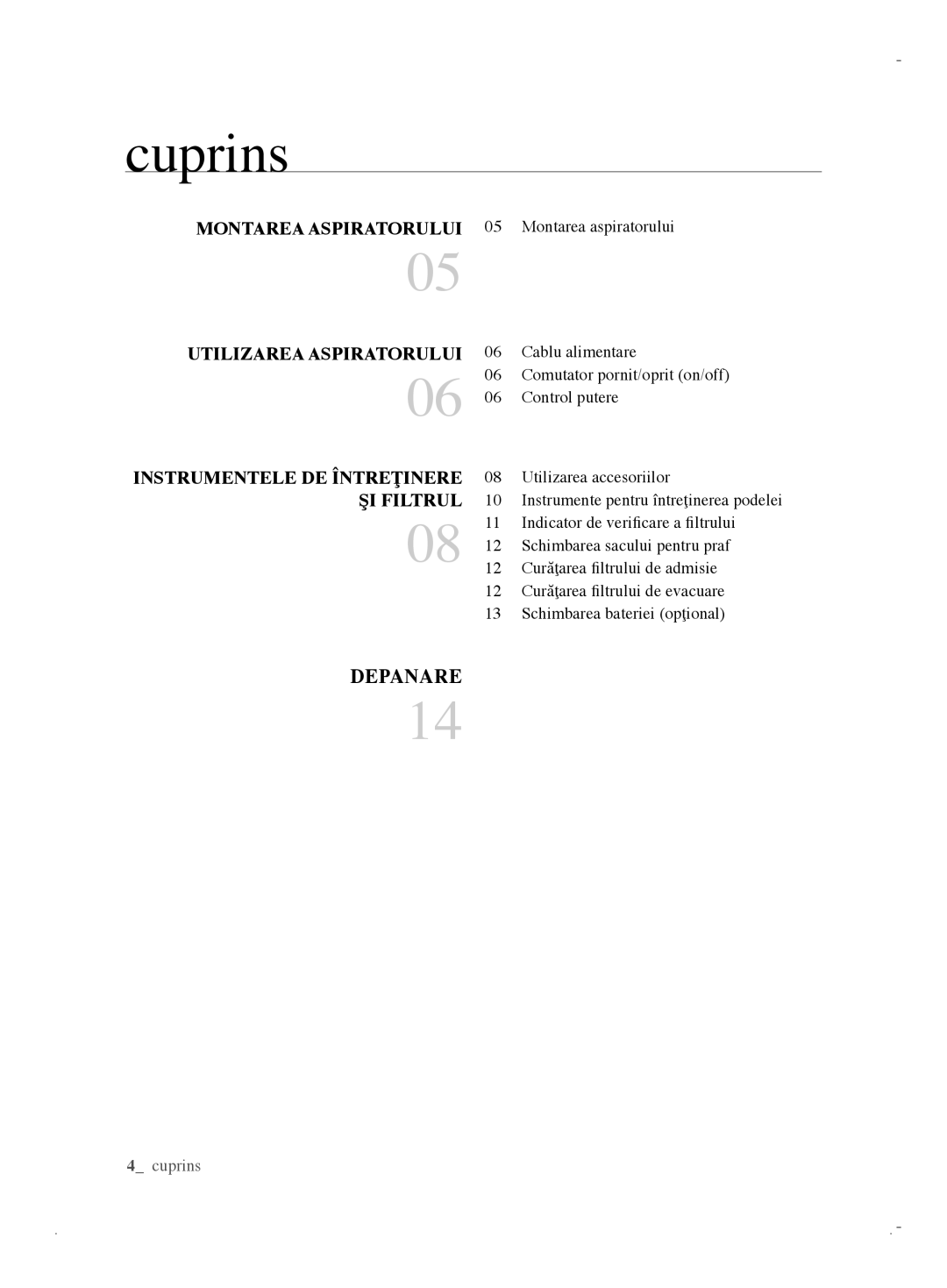 Samsung VCC6170V3R/XEH, VCC61B0H3K/BOL, VCC6170V31/BOL, VCC6171V3R/BOL, VCC6170V31/XEO manual Cuprins, ŞI Filtrul 