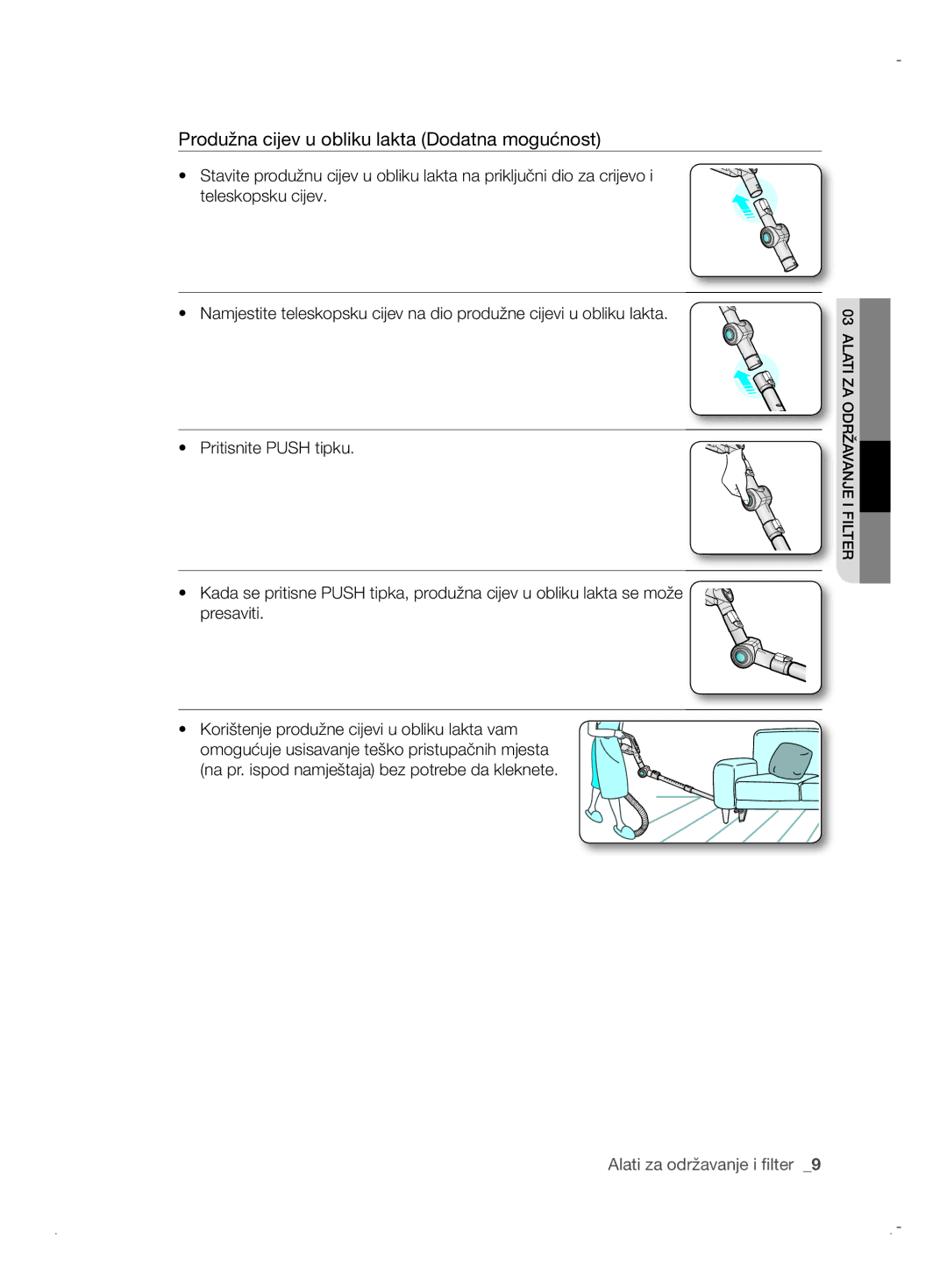 Samsung VCC6170V31/XEO, VCC6170V3R/XEH, VCC61B0H3K/BOL, VCC6170V31/BOL manual Produžna cijev u obliku lakta Dodatna mogućnost 