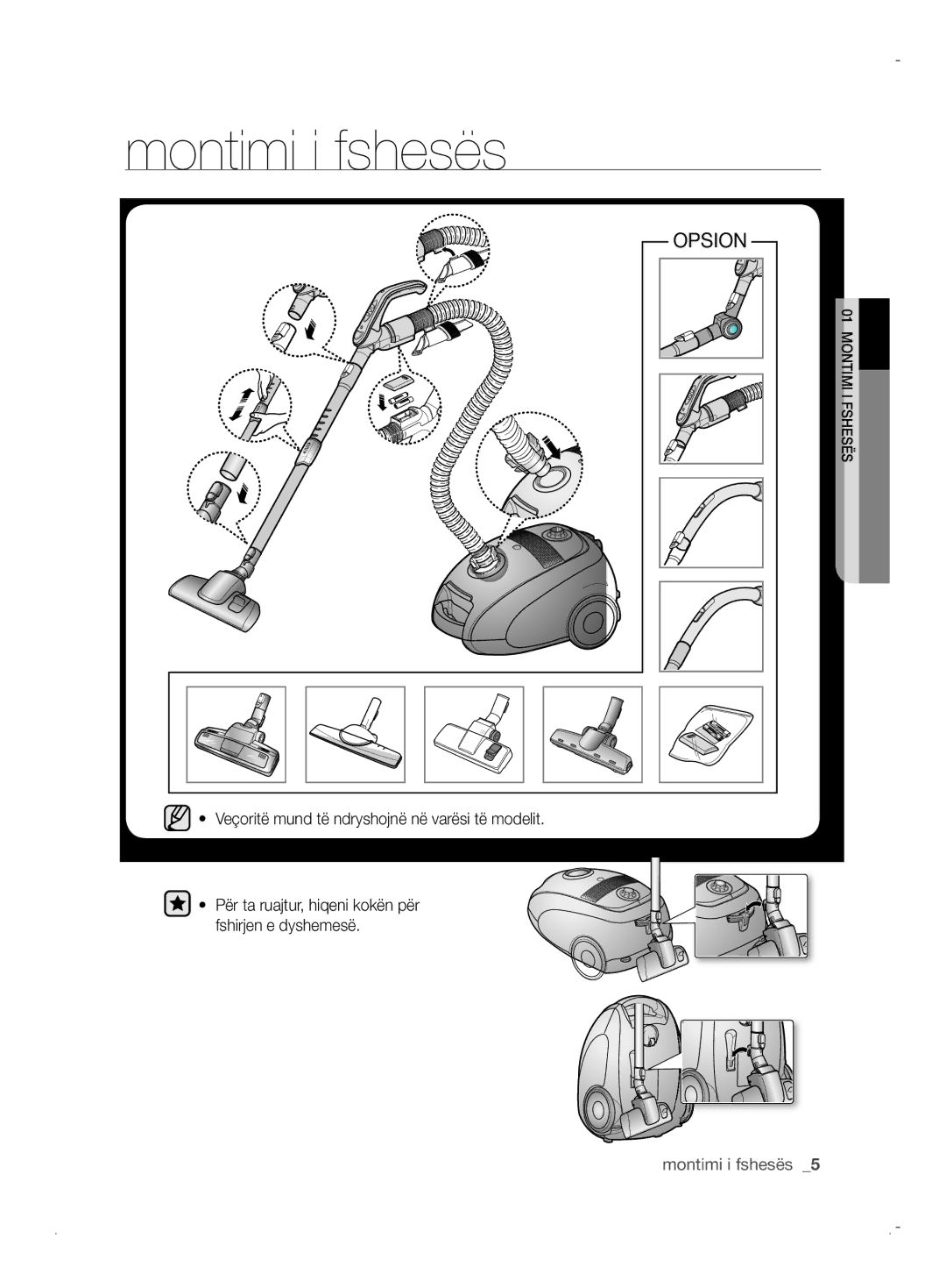 Samsung VCC6170V31/XEO, VCC6170V3R/XEH, VCC61B0H3K/BOL, VCC6170V31/BOL, VCC6171V3R/BOL manual Montimi i fshesës, Opsion 