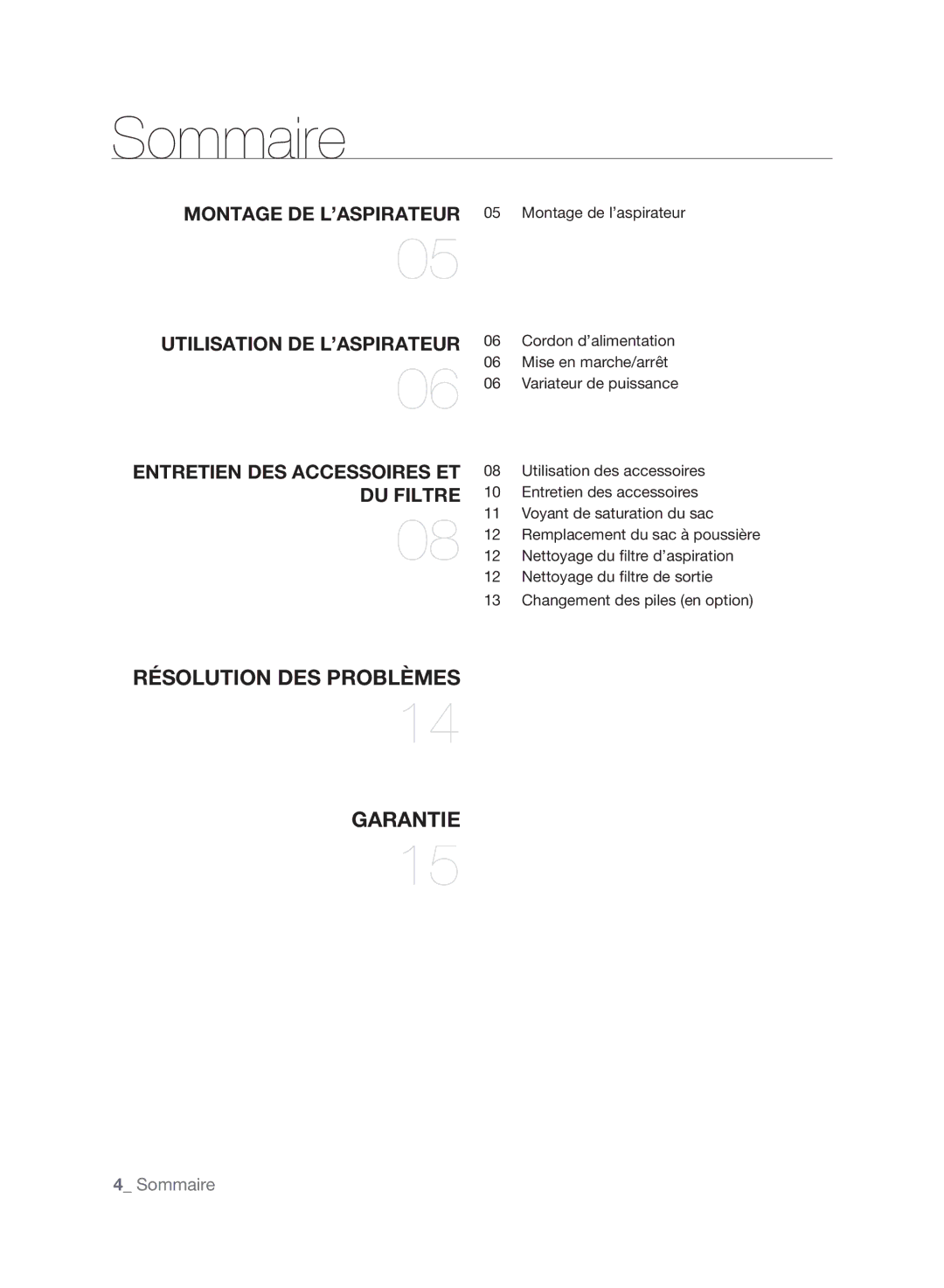 Samsung VCC6170V3R/XEG, VCC6170V3R/XEH, VCC61H0H3A/XEG manual Sommaire, Du fIlTRE 