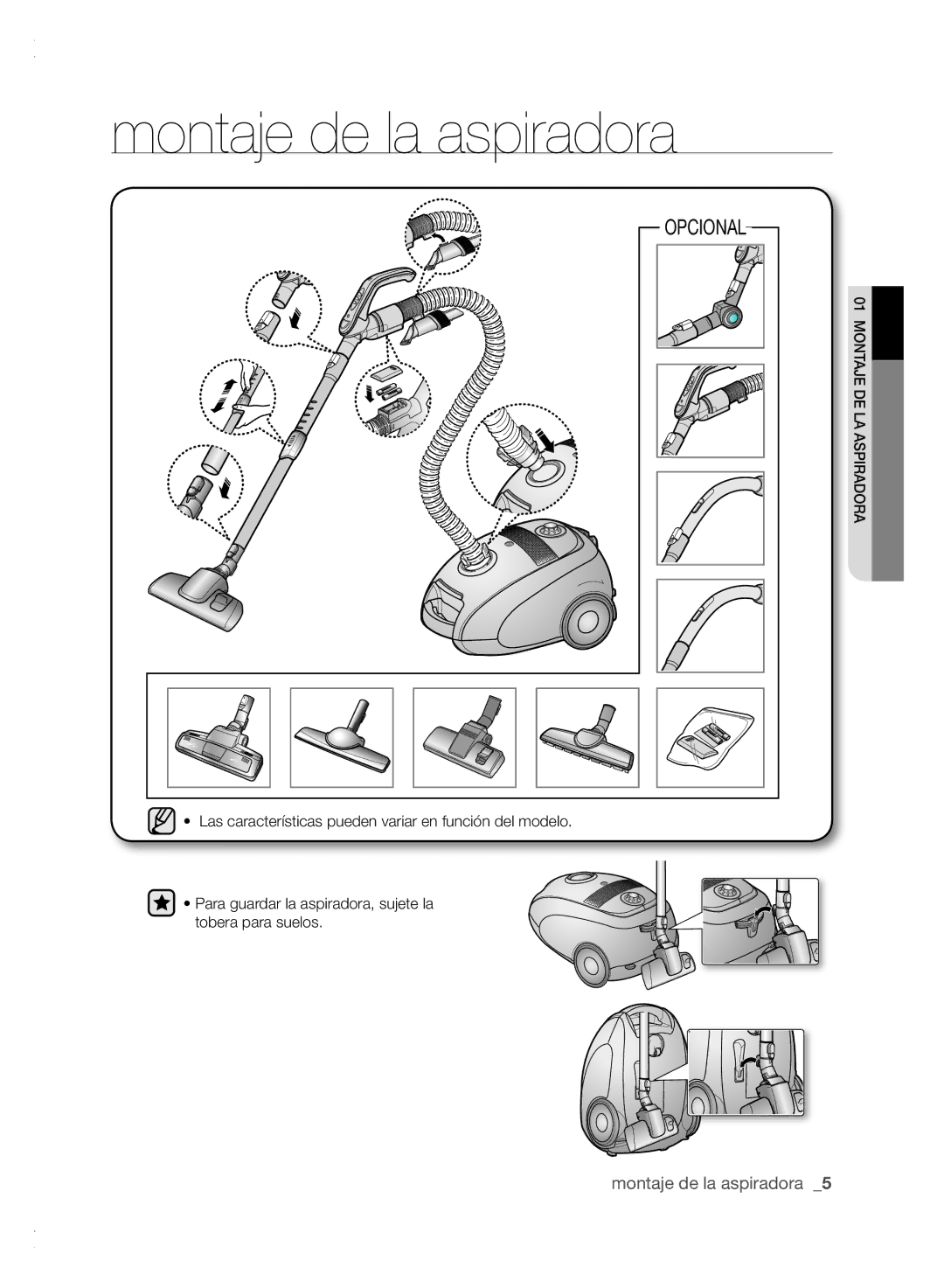Samsung VCC61E0V3G/BOL, VCC61E0V33/XEC manual Montaje de la aspiradora, Opcional 