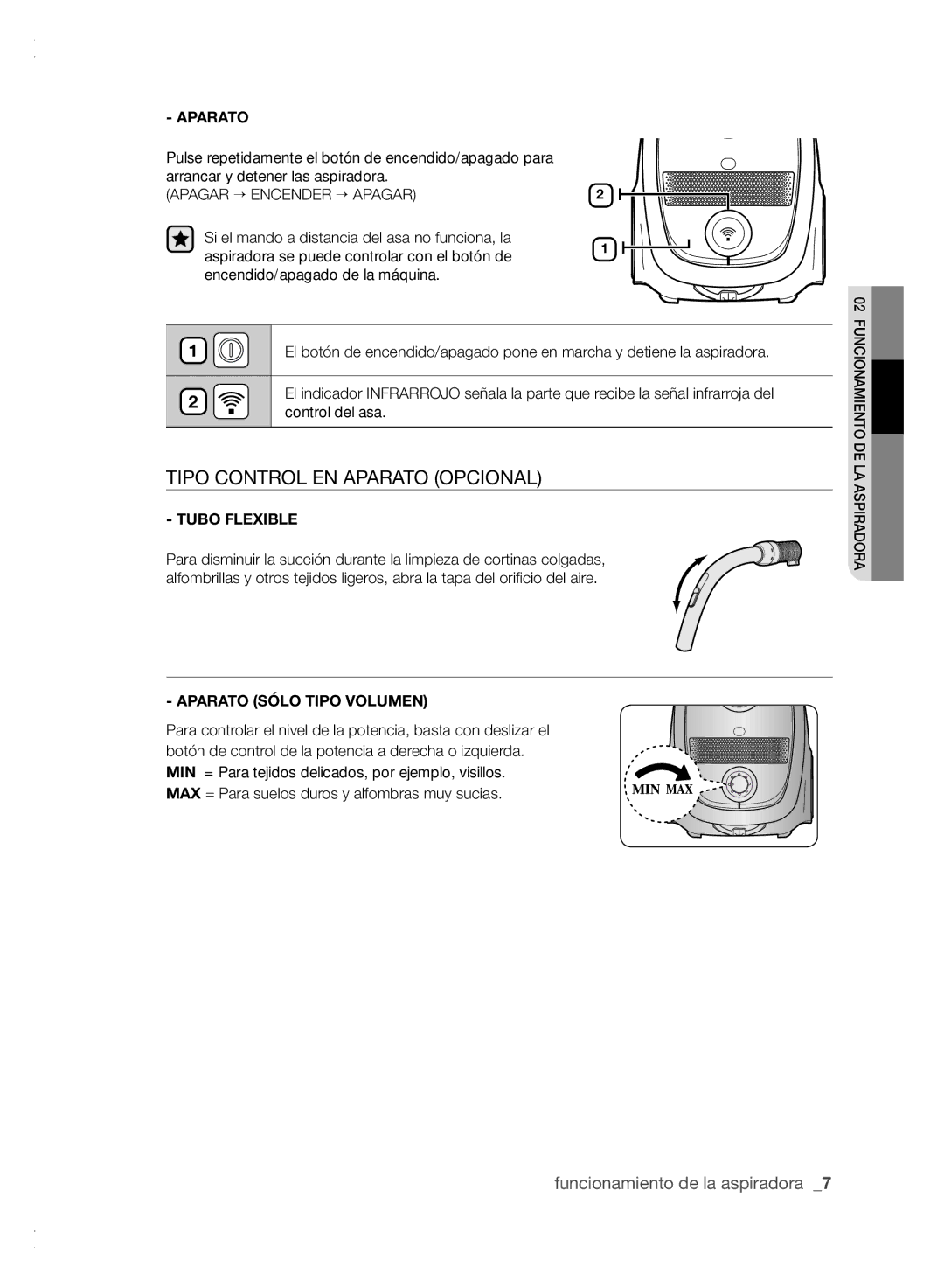 Samsung VCC61E0V3G/BOL, VCC61E0V33/XEC manual Tipo Control EN Aparato Opcional 