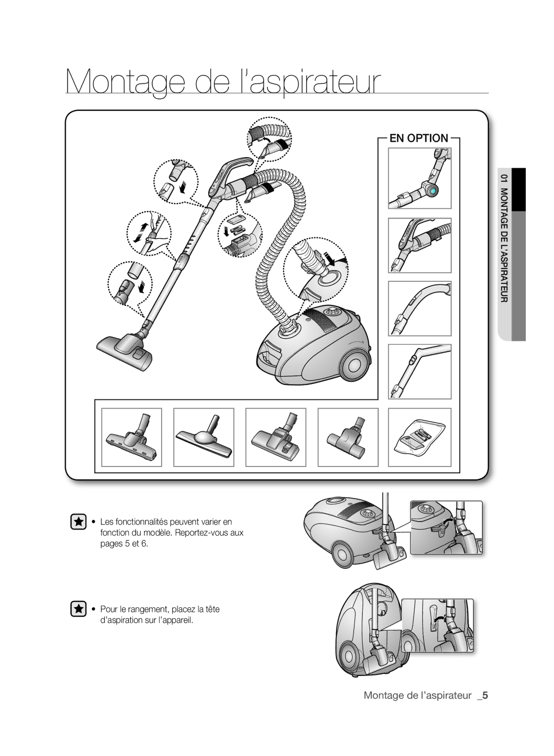 Samsung VCC61E0V3B/XEF manual Montage de l’aspirateur, EN Option 