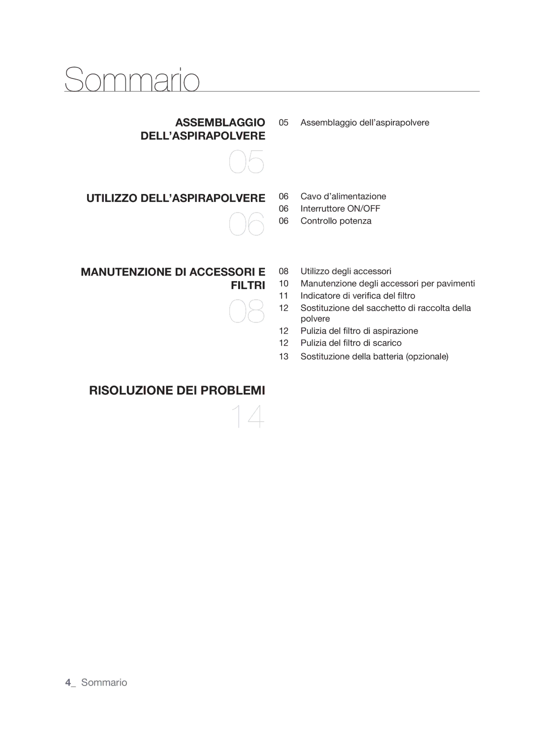 Samsung VCC61E0V3G/XET manual Sommario, FIlTRI 