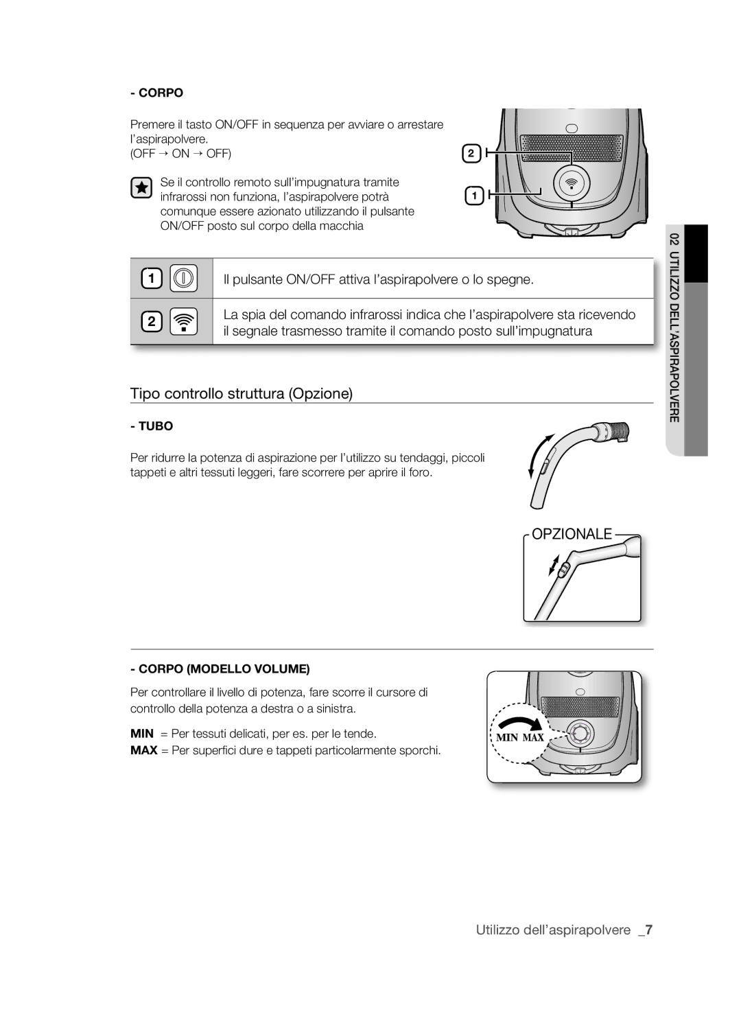 Samsung VCC61E0V3G/XET manual Tipo controllo struttura Opzione, Opzionale 