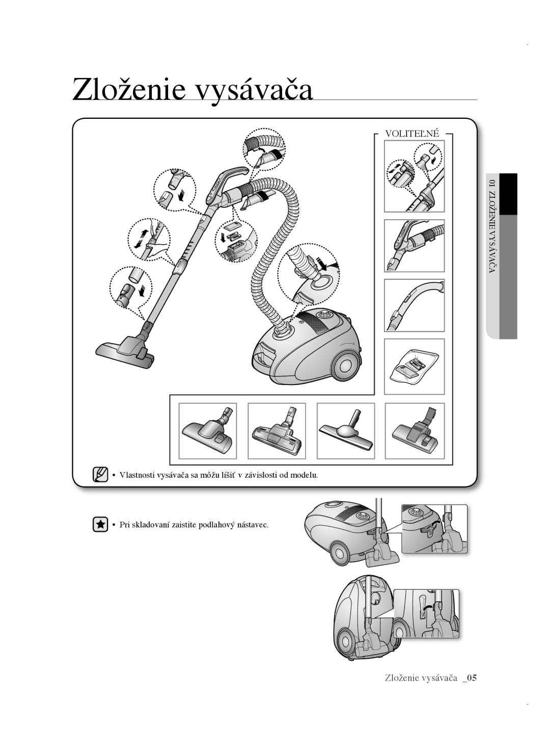 Samsung VCC6175V3B/XEO, VCC61E3V3K/XEH, VCC61E1V31/BOL, VCC61E2V3R/BOL, VCC61E2V3R/XEH manual Zloženie vysávača, Voliteľné 