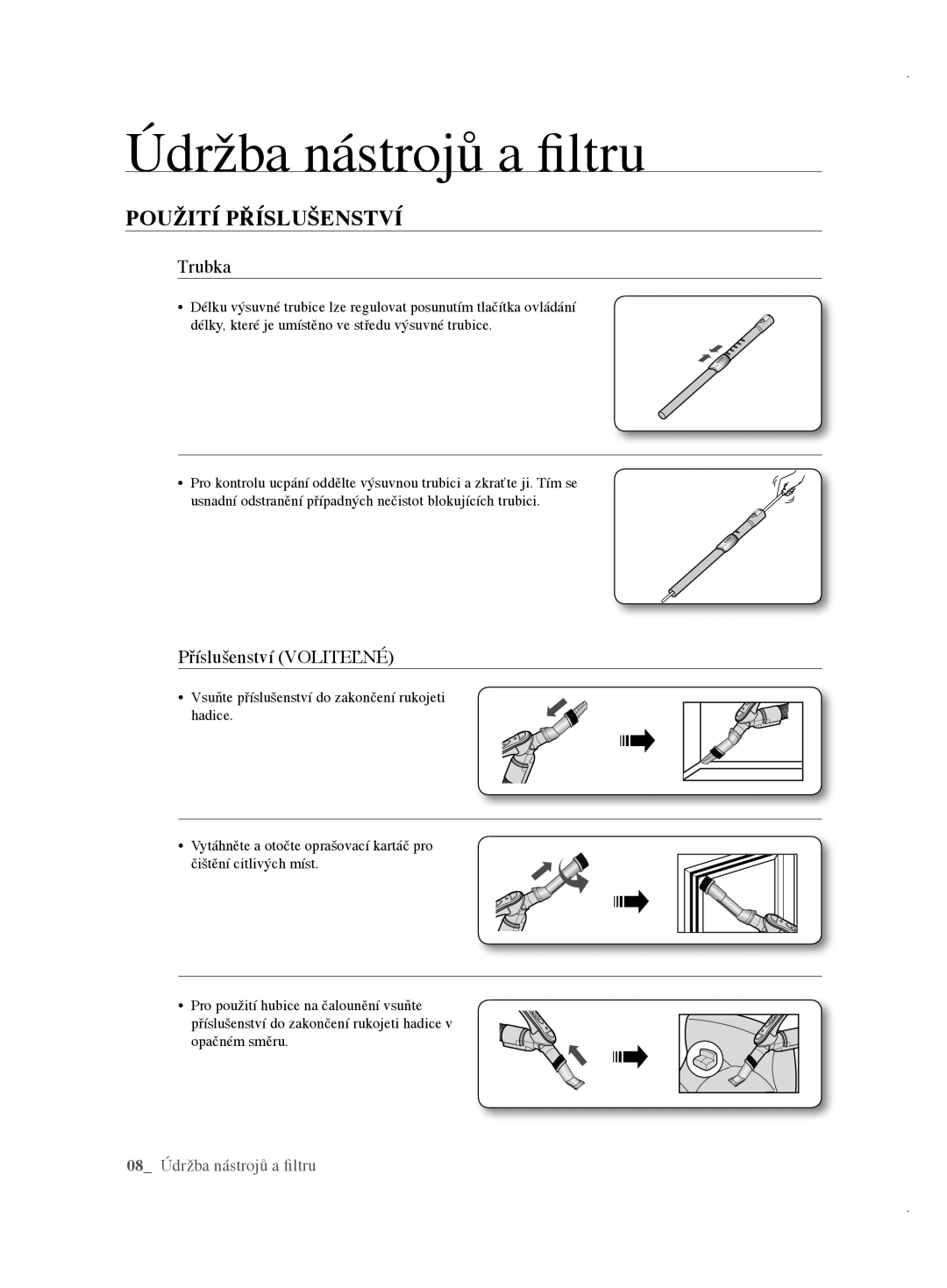 Samsung VCC61E2V3R/BOL, VCC61E3V3K/XEH, VCC61E1V31/BOL, VCC61E2V3R/XEH manual Údržba nástrojů a ﬁltru, Příslušenství Voliteľné 