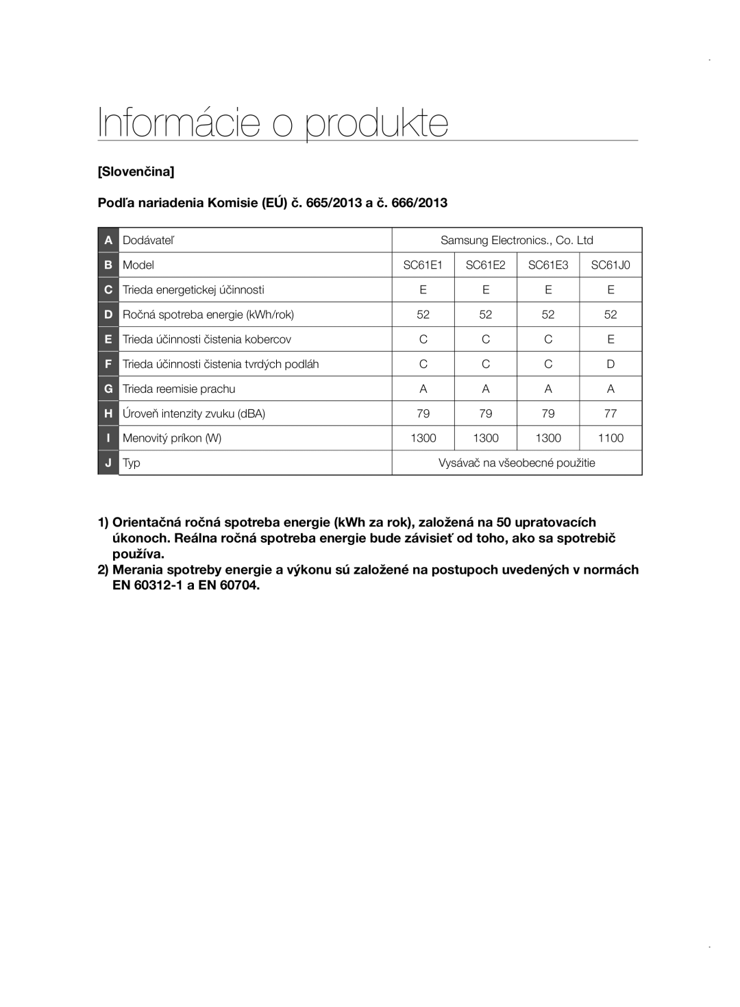 Samsung VCC6175V3B/XEO, VCC61E3V3K/XEH, VCC61E1V31/BOL, VCC61E2V3R/BOL, VCC61E2V3R/XEH, VCC61E1V3R/XEH Informácie o produkte 