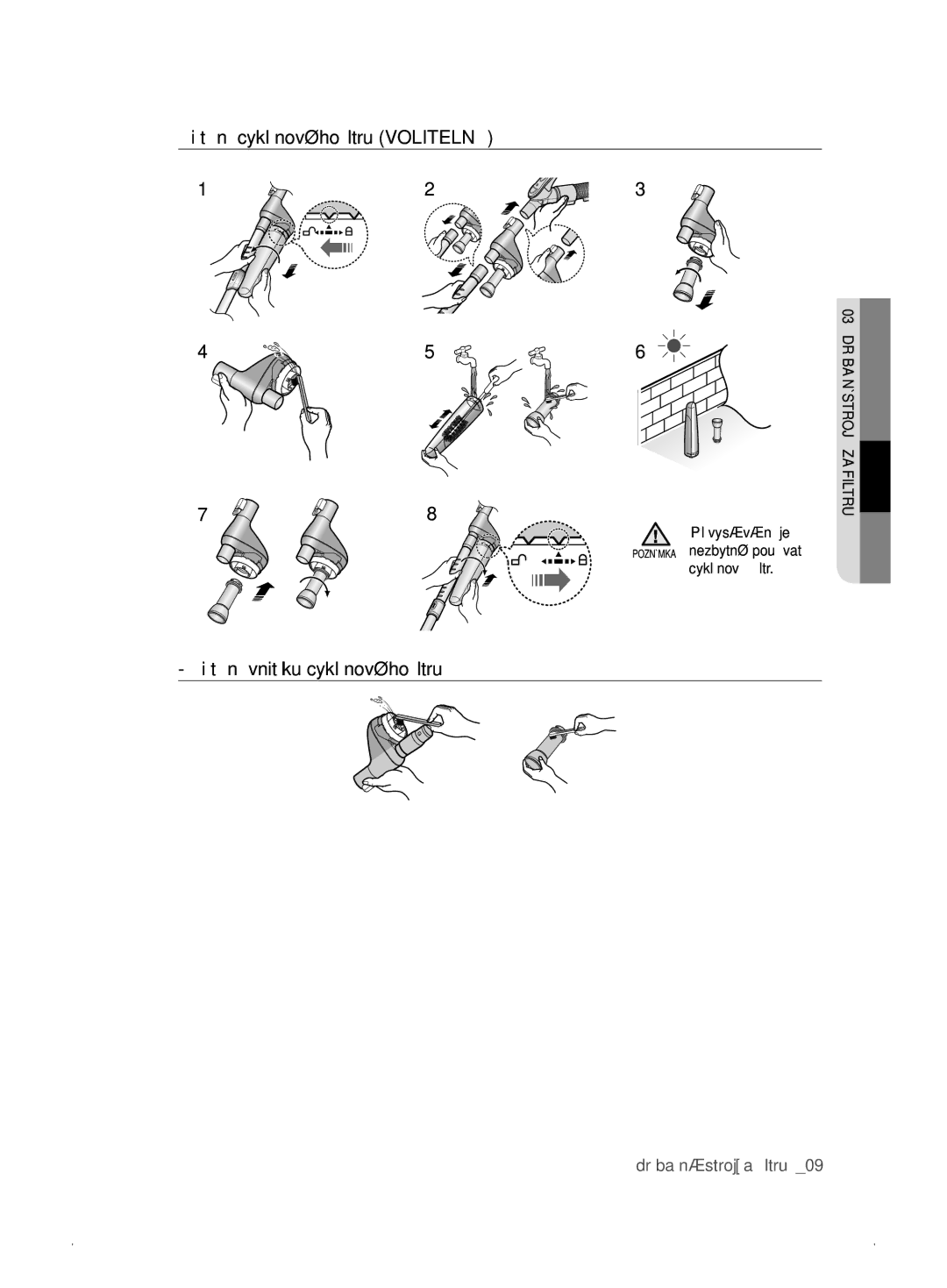 Samsung VCC61J0V33/XEH, VCC61E3V3K/XEH manual Čištění cyklónového ﬁltru Volitelně, Čištění vnitřku cyklónového ﬁltru 