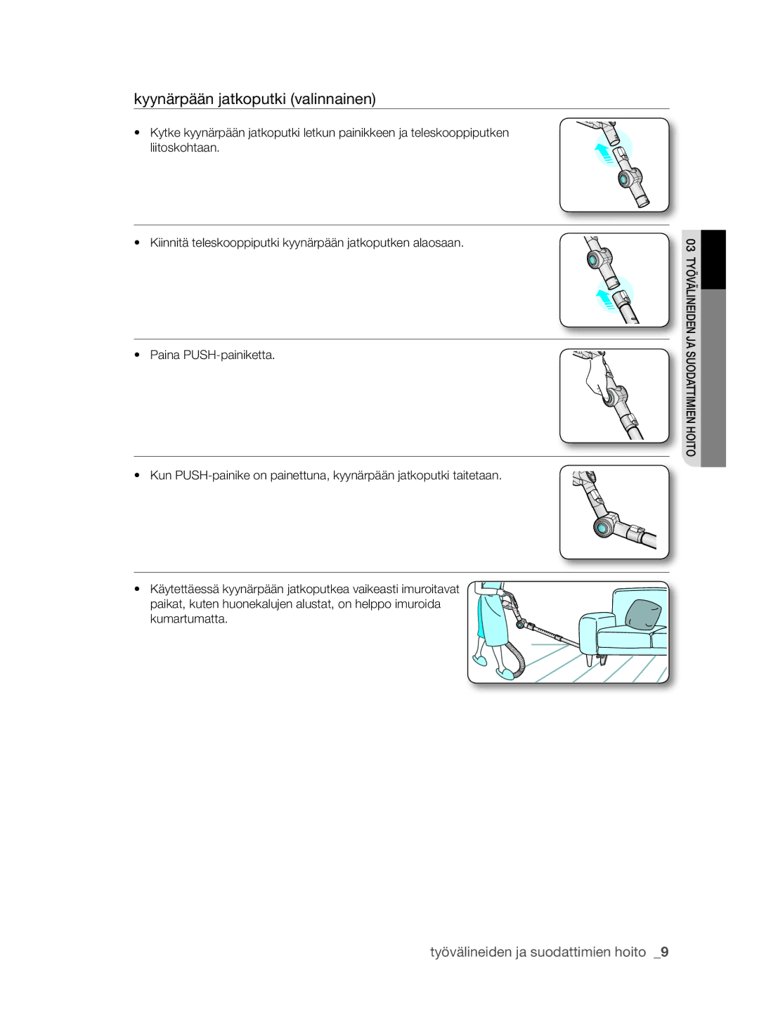 Samsung VCC61G0V3G/XEE, VCC6140V4B/XME, VCC6160H3R/XEE, VCC6140V3A/XEE, VCC6140V31/XEE manual Kyynärpään jatkoputki valinnainen 