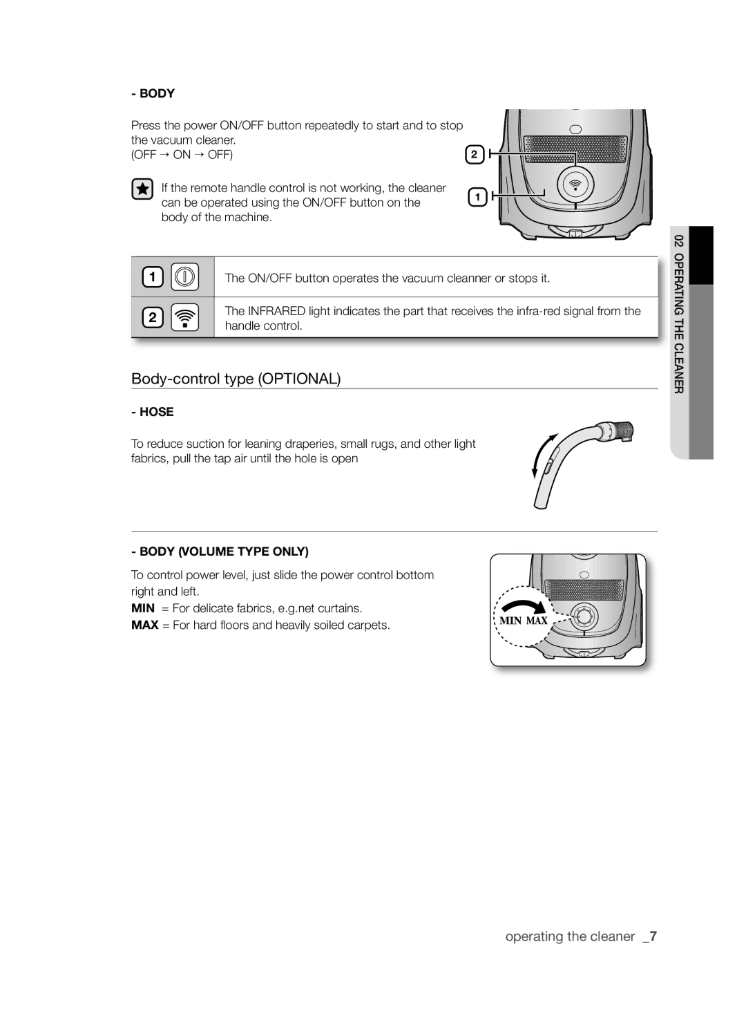 Samsung VCC6160H3R/XEE, VCC61G0V3G/XEE, VCC6140V4B/XME, VCC6140V3A/XEE, VCC6140V31/XEE manual Body-control type Optional 