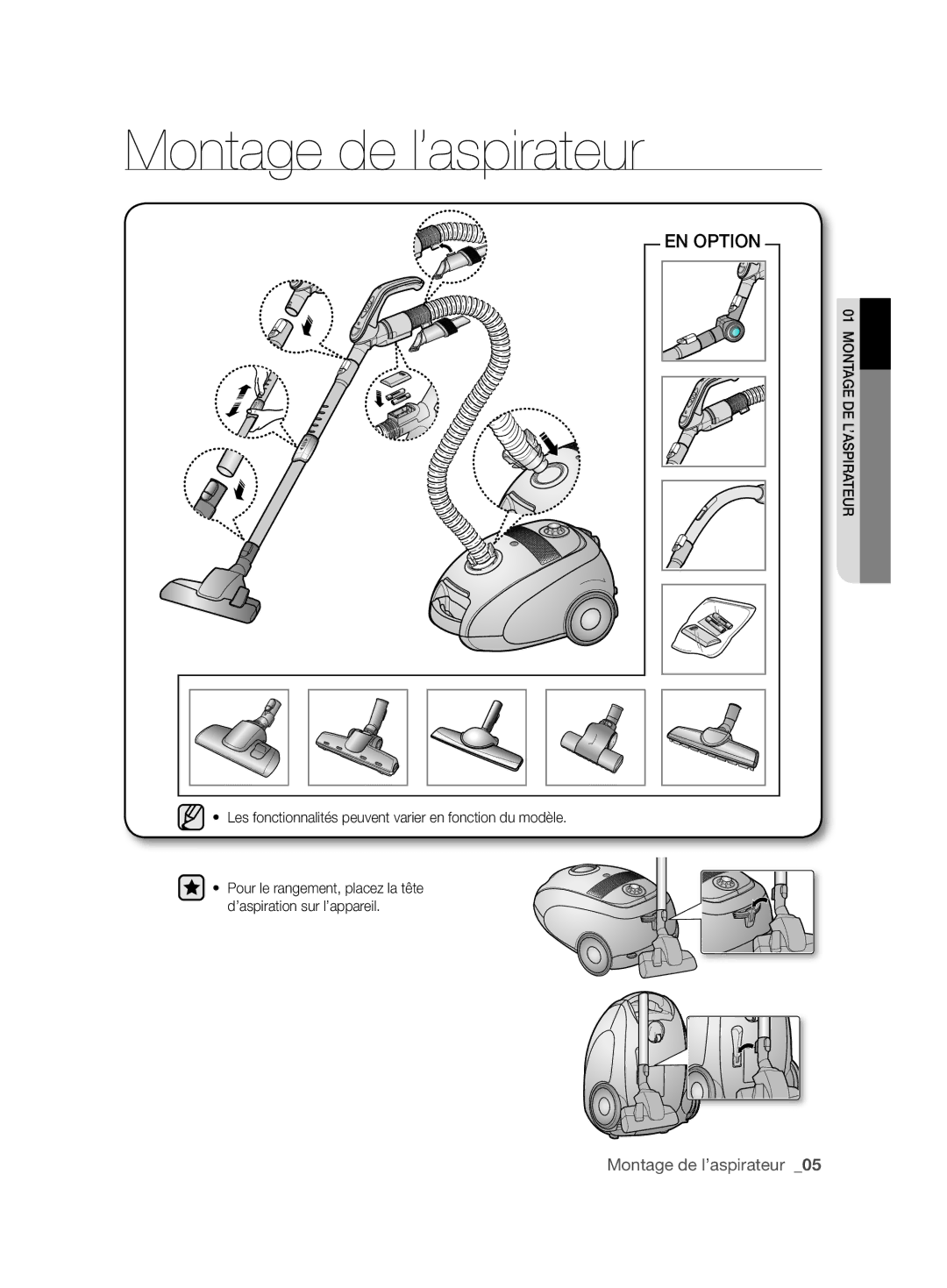 Samsung VCC61J0V33/XEF, VCC61J0V33/XEP manual Montage de l’aspirateur, EN Option 