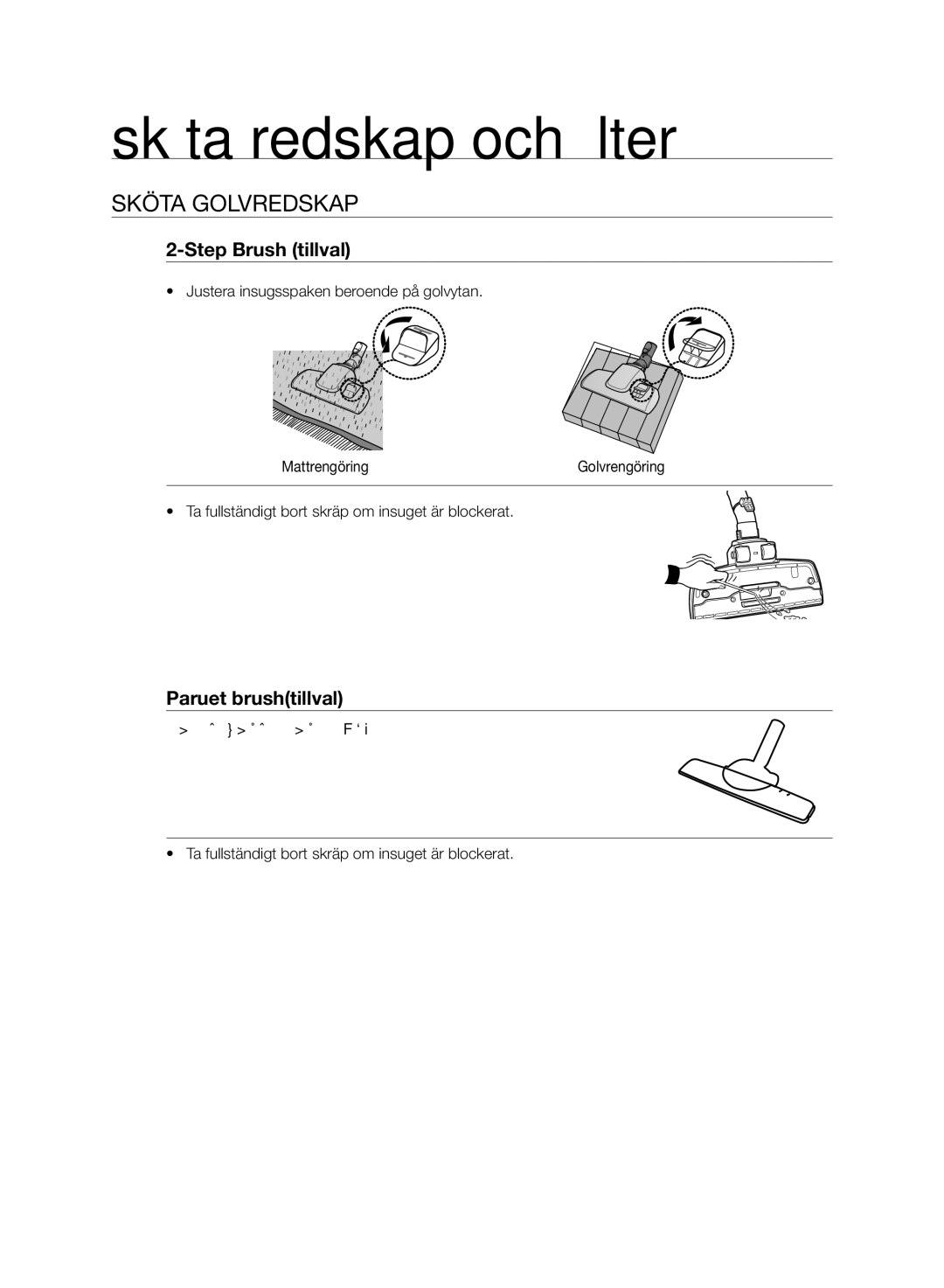 Samsung VCC61J0V34/XEE, VCC61J0V32/XEE manual SkÖTA GOlVREDSkAP, Step Brush tillval, Parquet brushtillval 