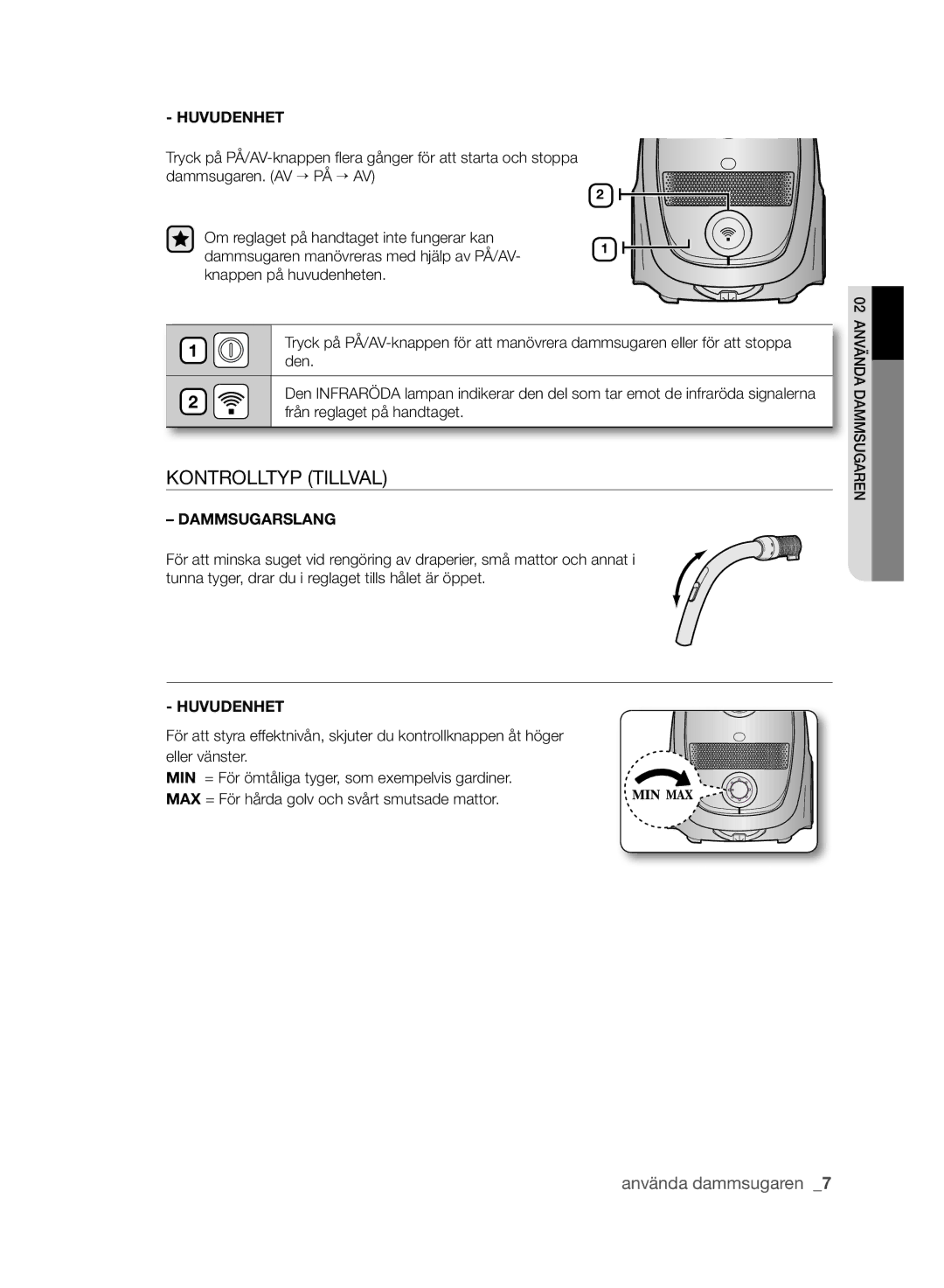 Samsung VCC61J0V32/XEE, VCC61J0V34/XEE manual Kontrolltyp Tillval, HUVUdeNheT 