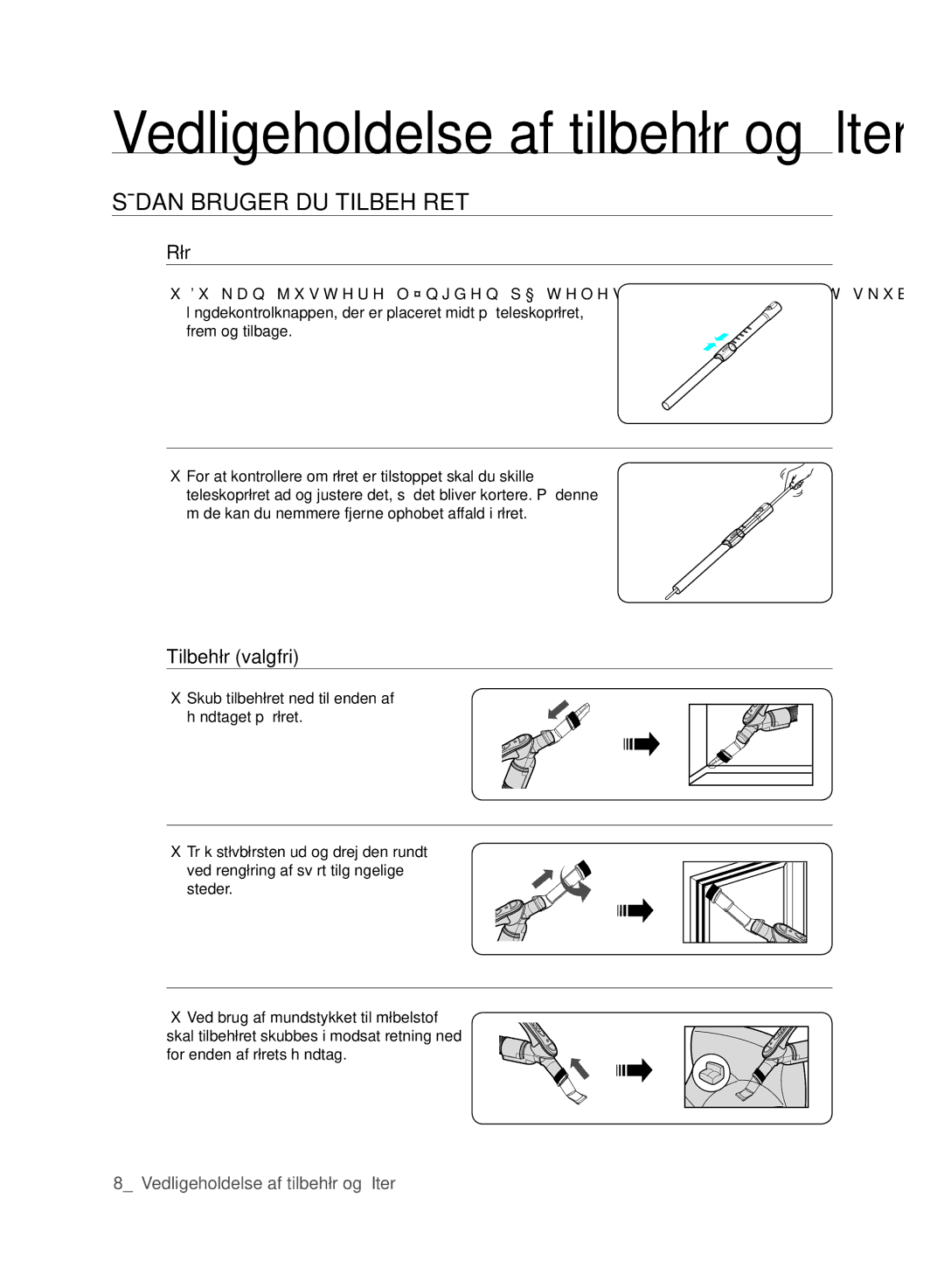 Samsung VCC61J0V34/XEE, VCC61J0V32/XEE manual Sådan bRUGER DU TIlbEhøRET, Rør, Tilbehør valgfri 