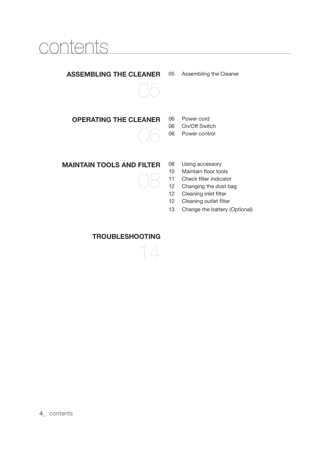 Samsung VCC61J0V34/XEE, VCC61J0V32/XEE manual Contents 