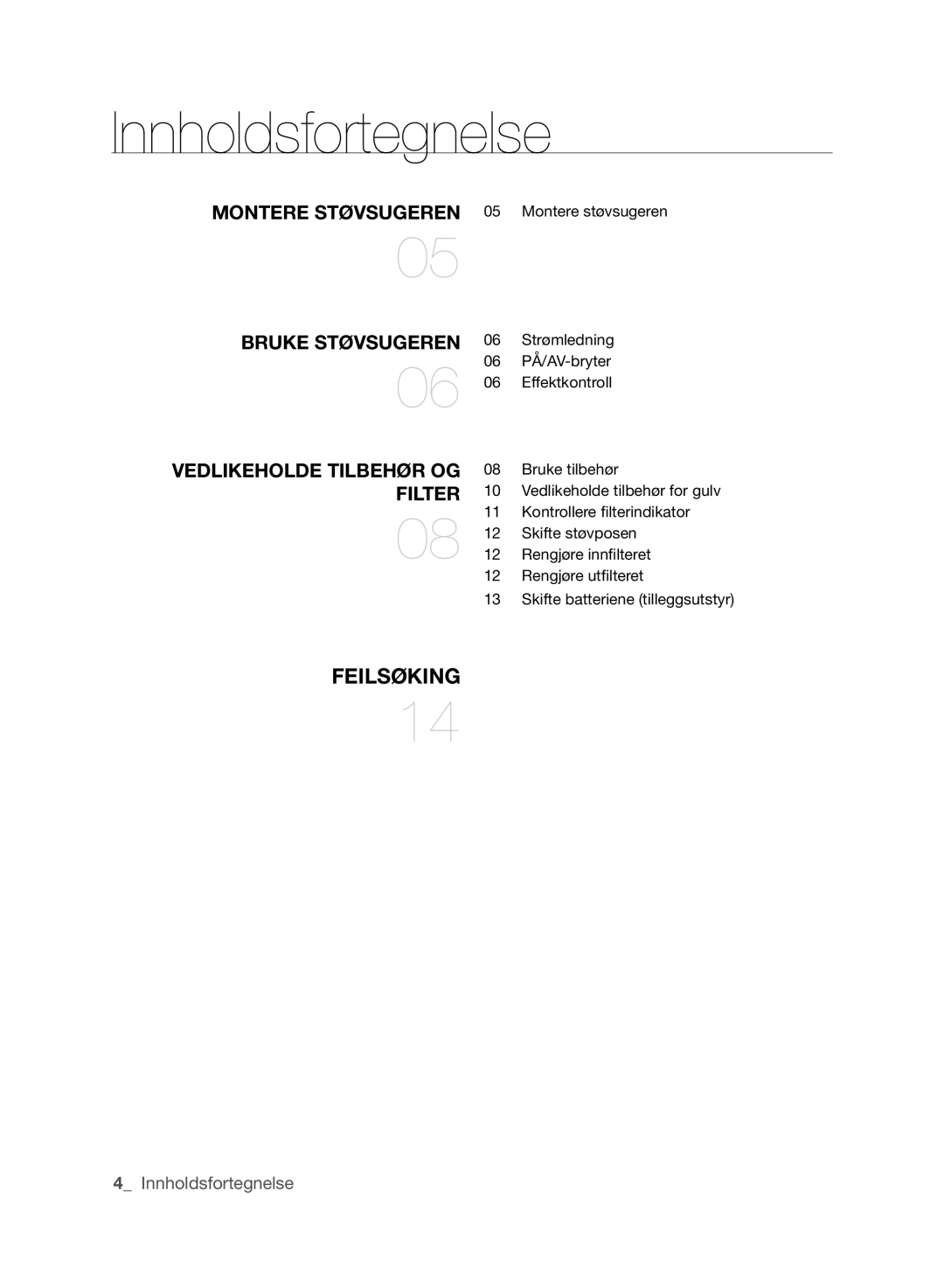 Samsung VCC61J0V34/XEE, VCC61J0V32/XEE manual Innholdsfortegnelse, FIlTeR 