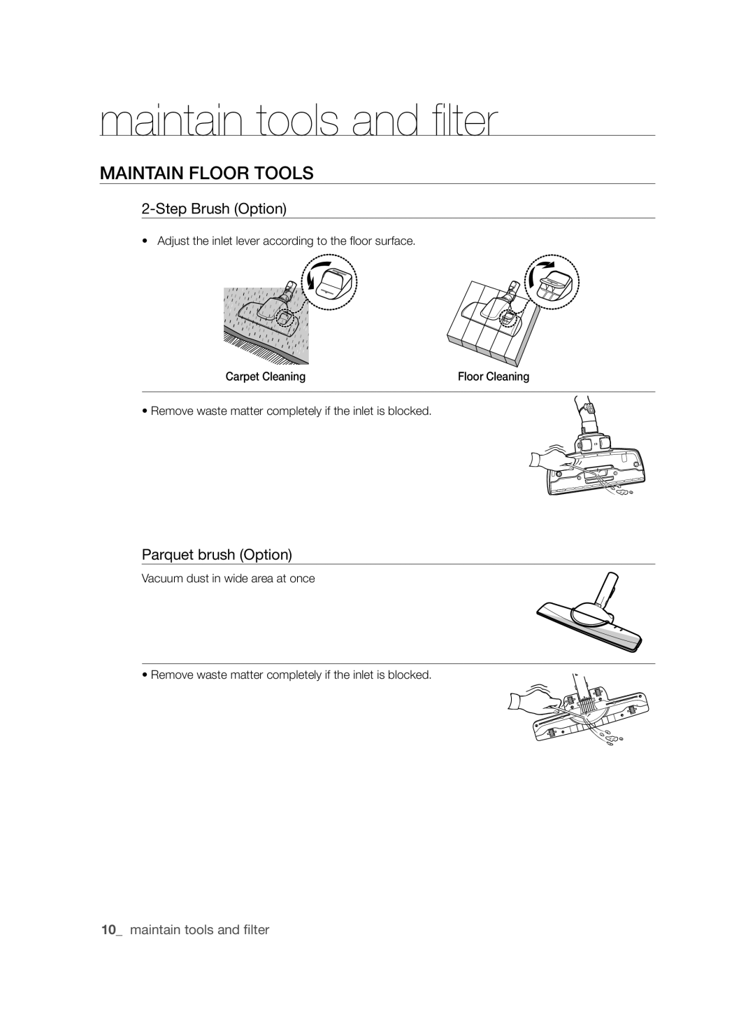 Samsung VCC61U2V3B/XSB, VCC61U4V3R/XSB manual Maintain Floor Tools 