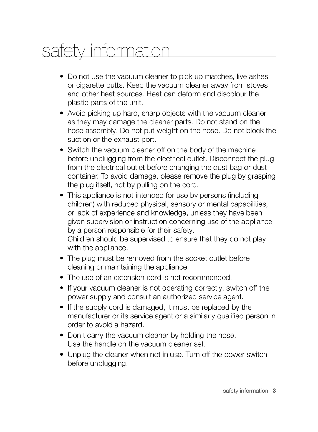 Samsung VCC61U4V3R/XSB, VCC61U2V3B/XSB manual Safety information 