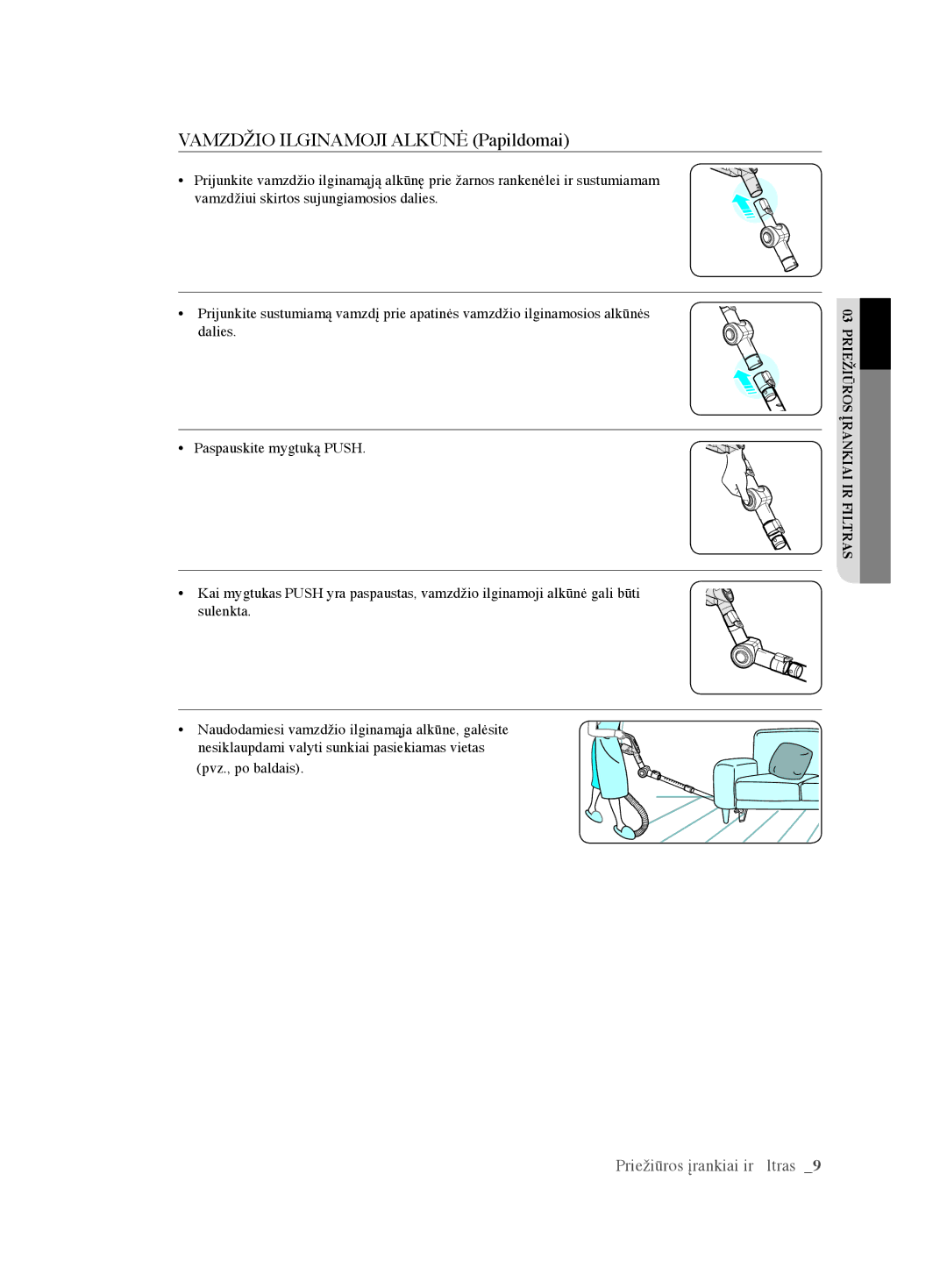 Samsung VCC61U4V3R/XSB, VCC61U2V3B/XSB manual Vamzdžio Ilginamoji Alkūnė Papildomai 