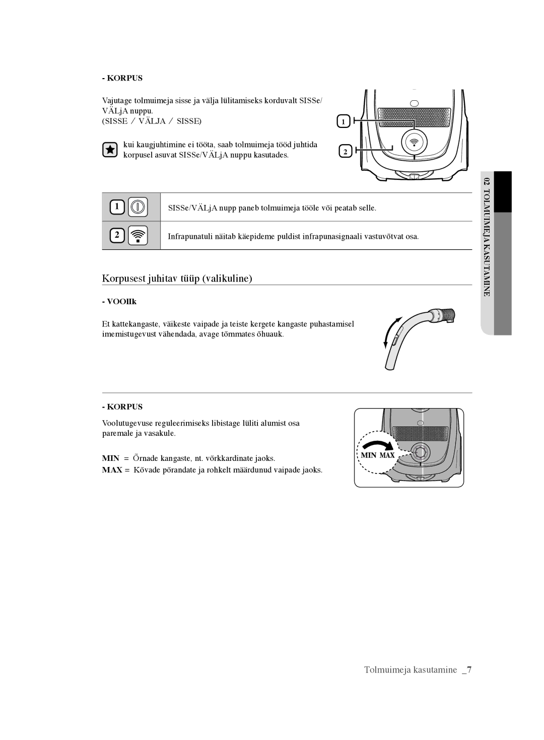 Samsung VCC61U4V3R/XSB, VCC61U2V3B/XSB manual Korpusest juhitav tüüp valikuline 