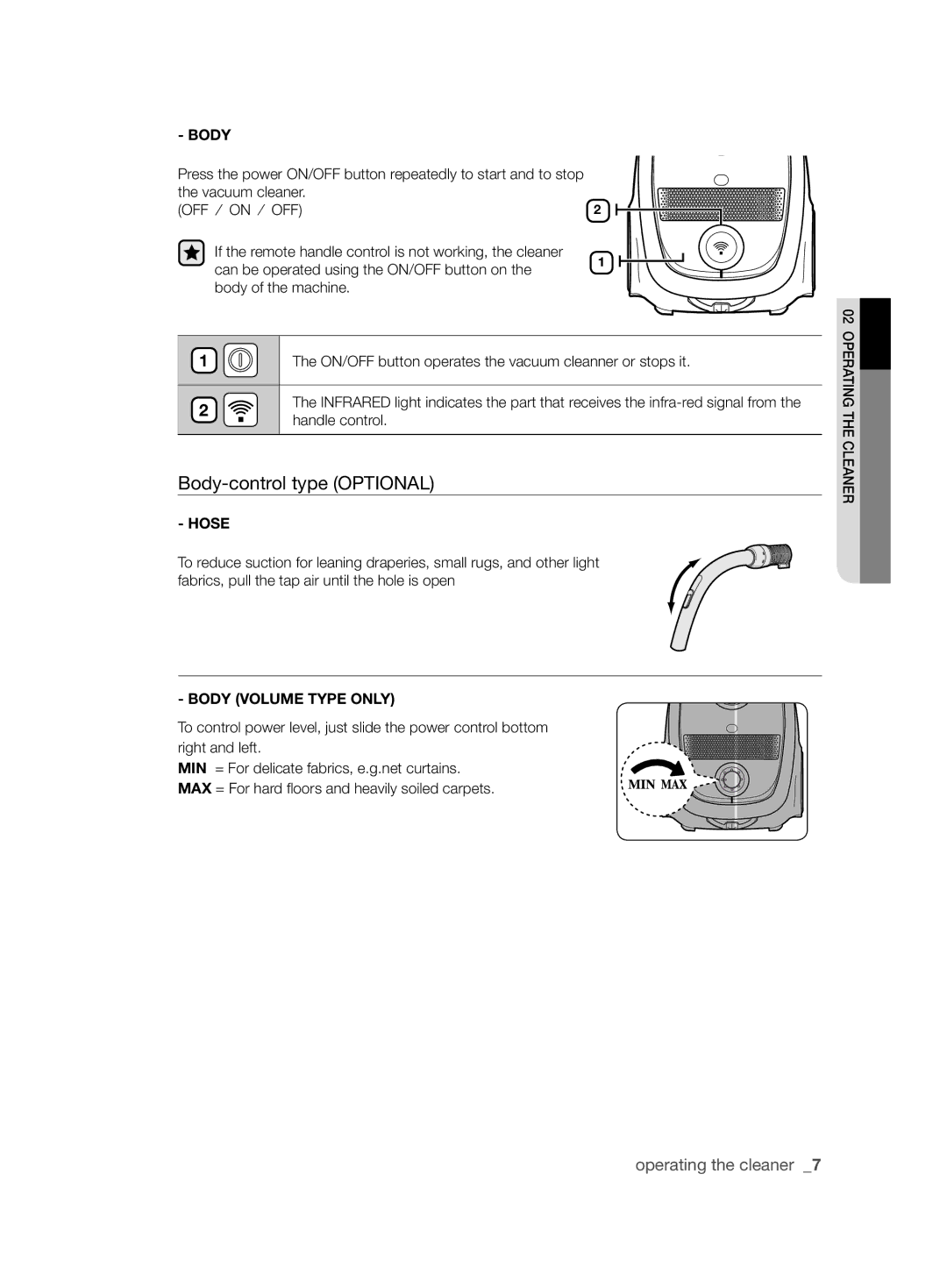 Samsung VCC61U4V3R/XSB, VCC61U2V3B/XSB manual Body-control type Optional 