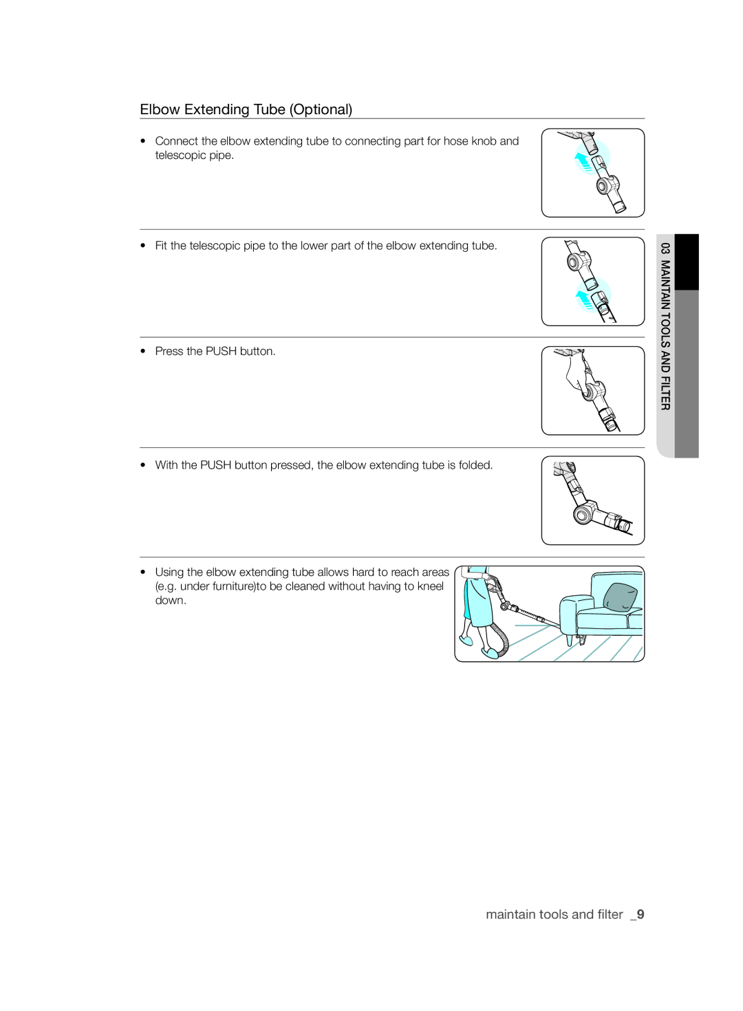 Samsung VCC61U4V3R/XSB, VCC61U2V3B/XSB manual Elbow Extending Tube Optional 