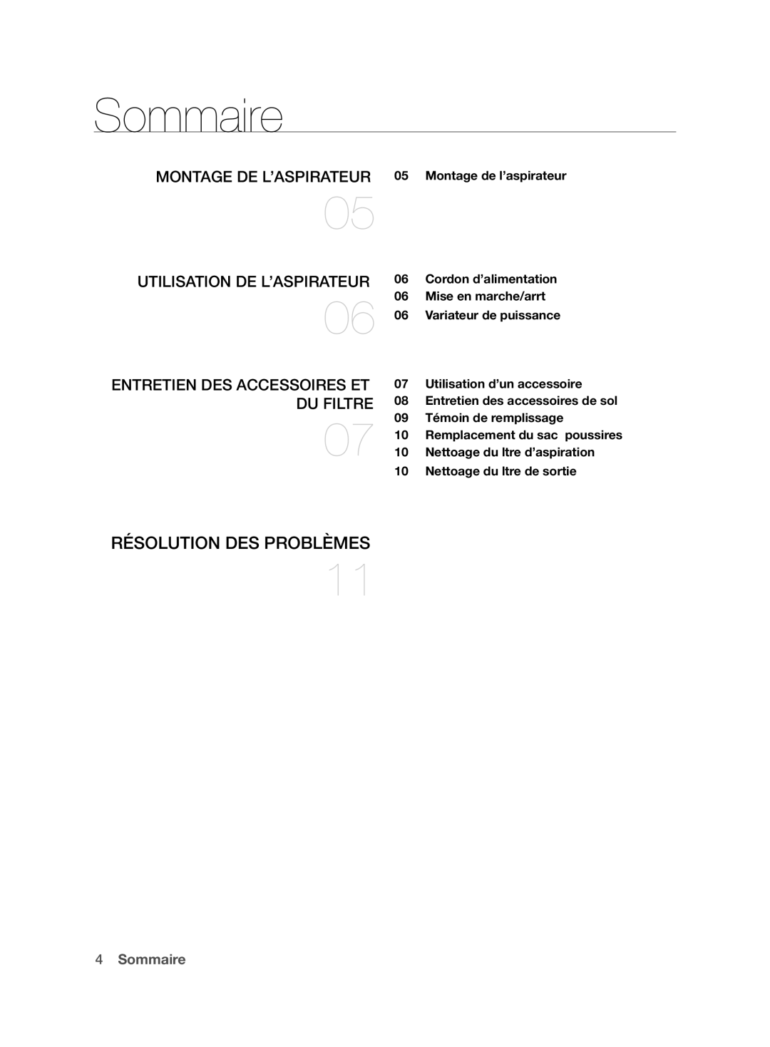 Samsung VCC6210V3R/XEG manual Sommaire, DU FilTRe 