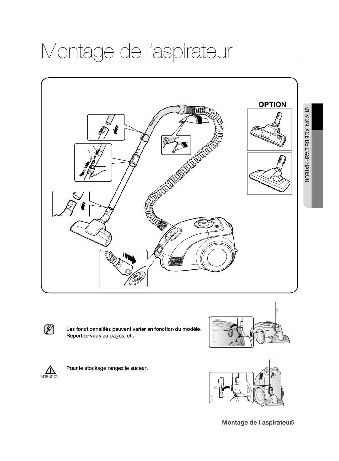 Samsung VCC6210V3R/XEG manual Montage de l’aspirateur 