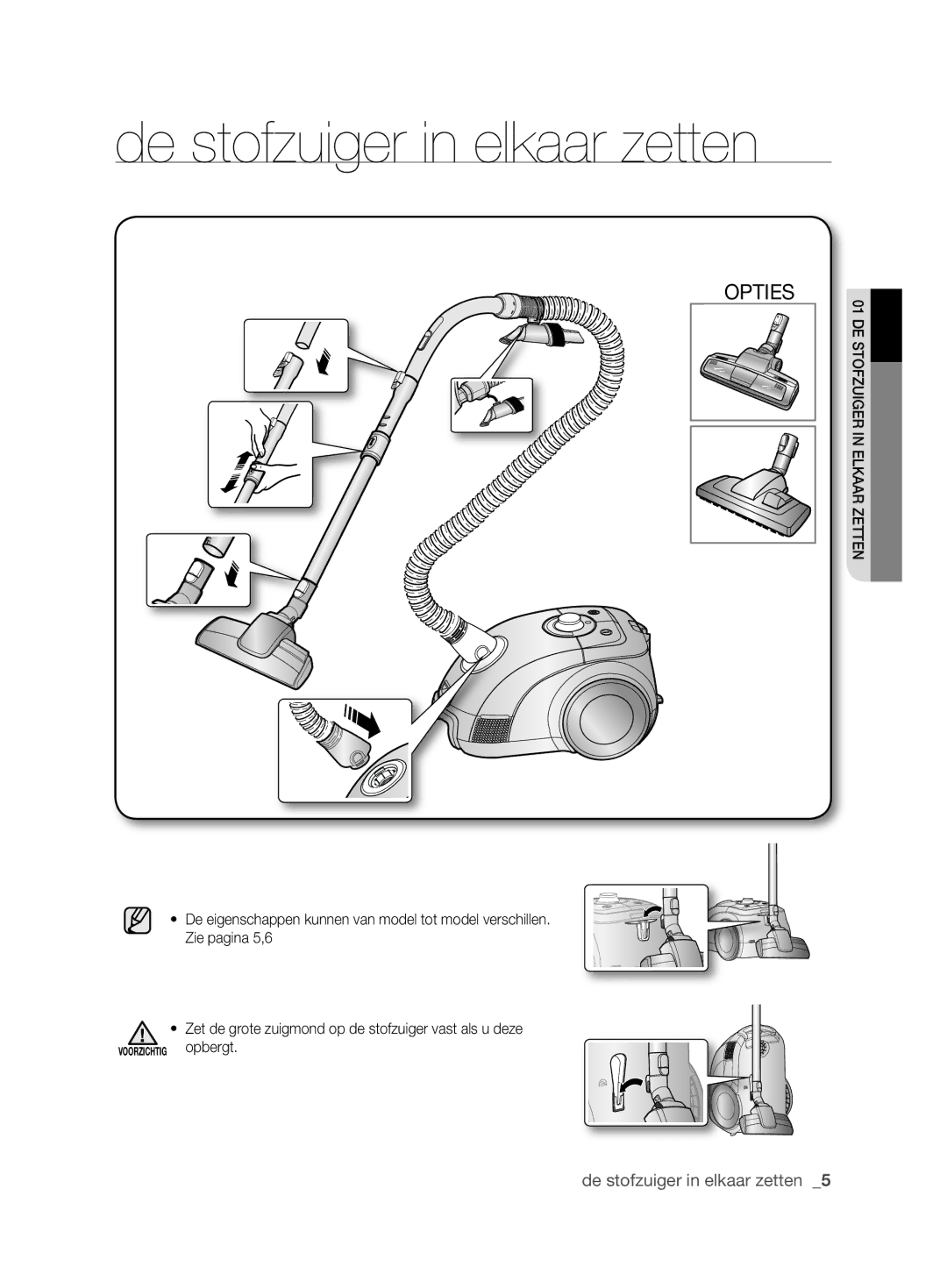 Samsung VCC6210V3R/XEG manual De stofzuiger in elkaar zetten, Opties 