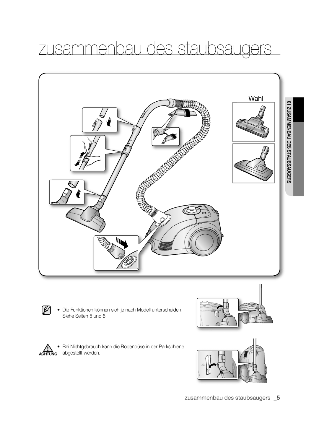 Samsung VCC6210V3R/XEG manual Zusammenbau des staubsaugers 