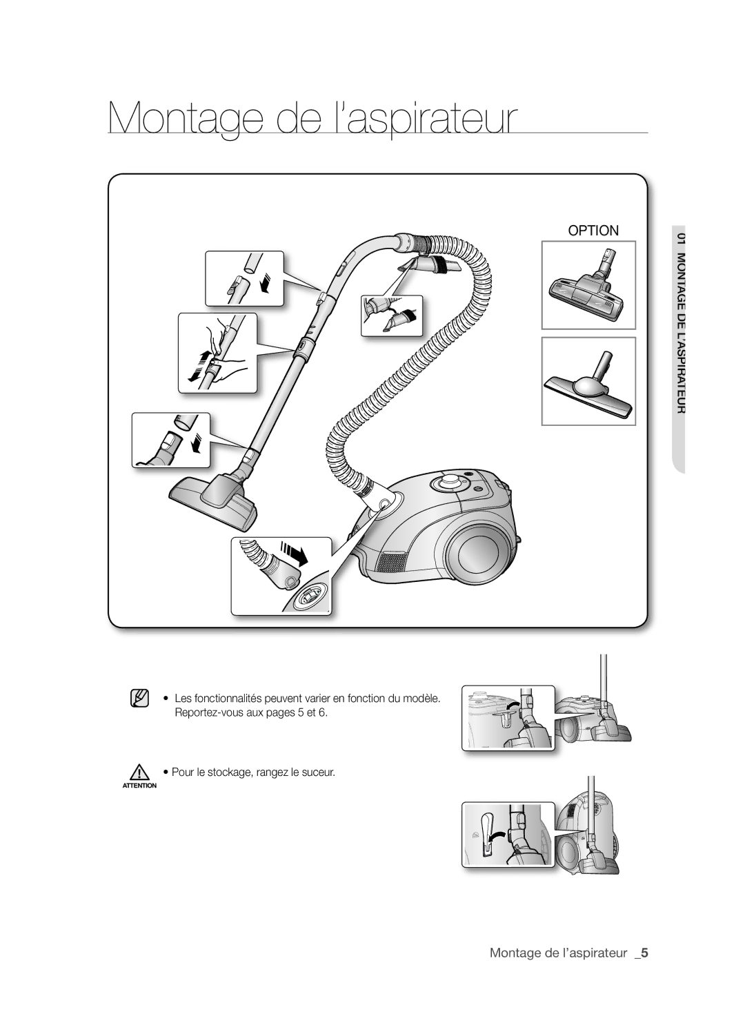 Samsung VCC6216V31/XEF manual Montage de l’aspirateur, Option 