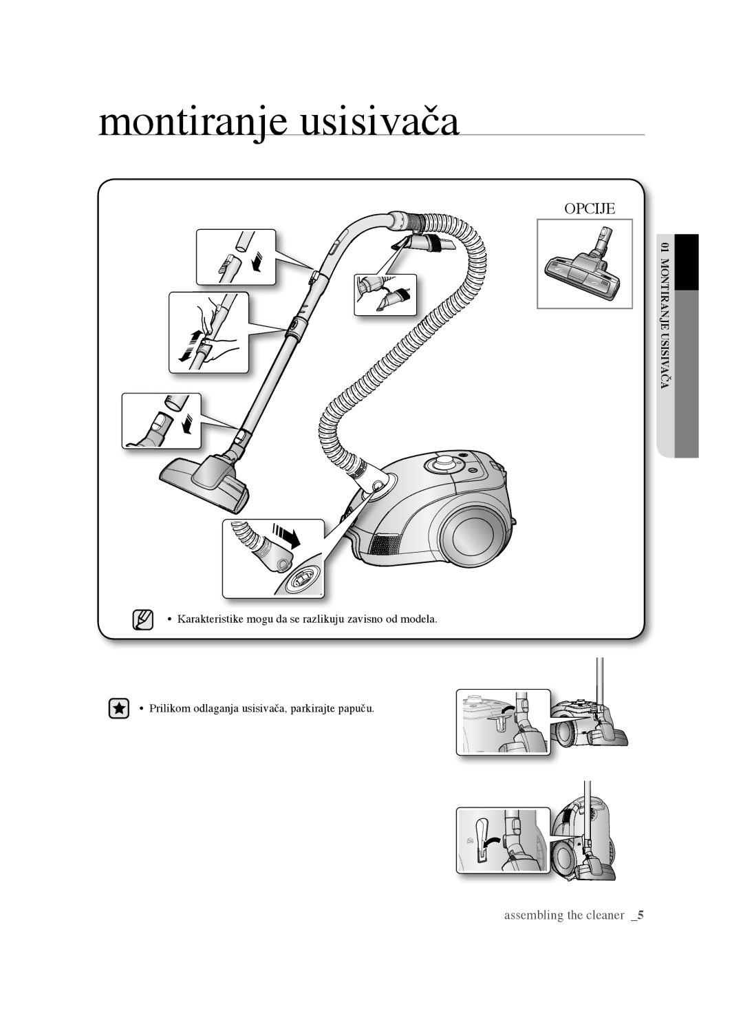 Samsung VCC6240V3B/XSB, VCC6240V3R/BOL, VCC6240V3B/XEV manual Montiranje usisivača, Opcije 