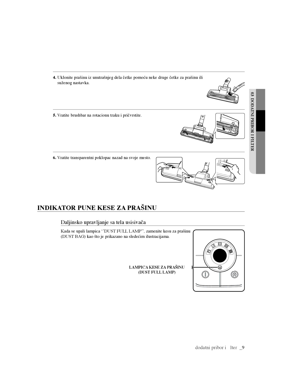 Samsung VCC6240V3R/BOL, VCC6240V3B/XEV, VCC6240V3B/XSB manual Indikator Pune Kese ZA Prašinu 