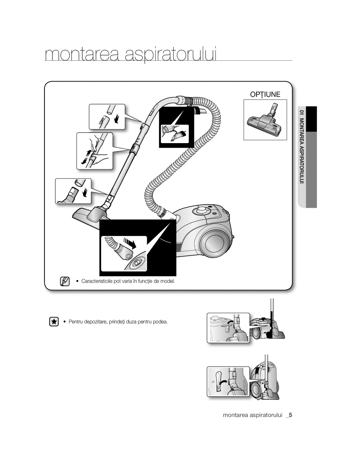 Samsung VCC6240V3B/XSB, VCC6240V3R/BOL, VCC6240V3B/XEV manual Montarea aspiratorului, Opţiune 