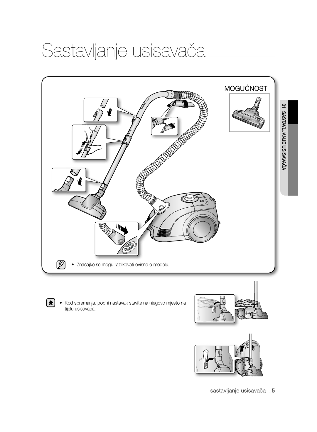 Samsung VCC6240V3B/XSB, VCC6240V3R/BOL, VCC6240V3B/XEV manual Sastavljanje usisavača, Mogućnost 