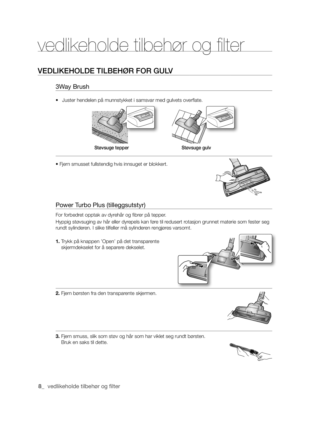 Samsung VCC6260V3R/XEE, VCC6260V3A/XEE, VCC62J0V36/XEE manual VEDlIkEhOlDE TIlbEhøR for GUlV, Power Turbo Plus tilleggsutstyr 